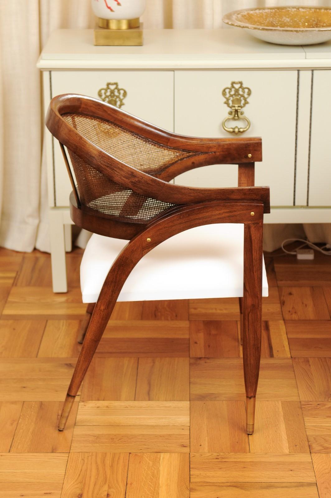 Stunning Restored Pair of Custom Teak and Cane Captains Chairs For Sale 6