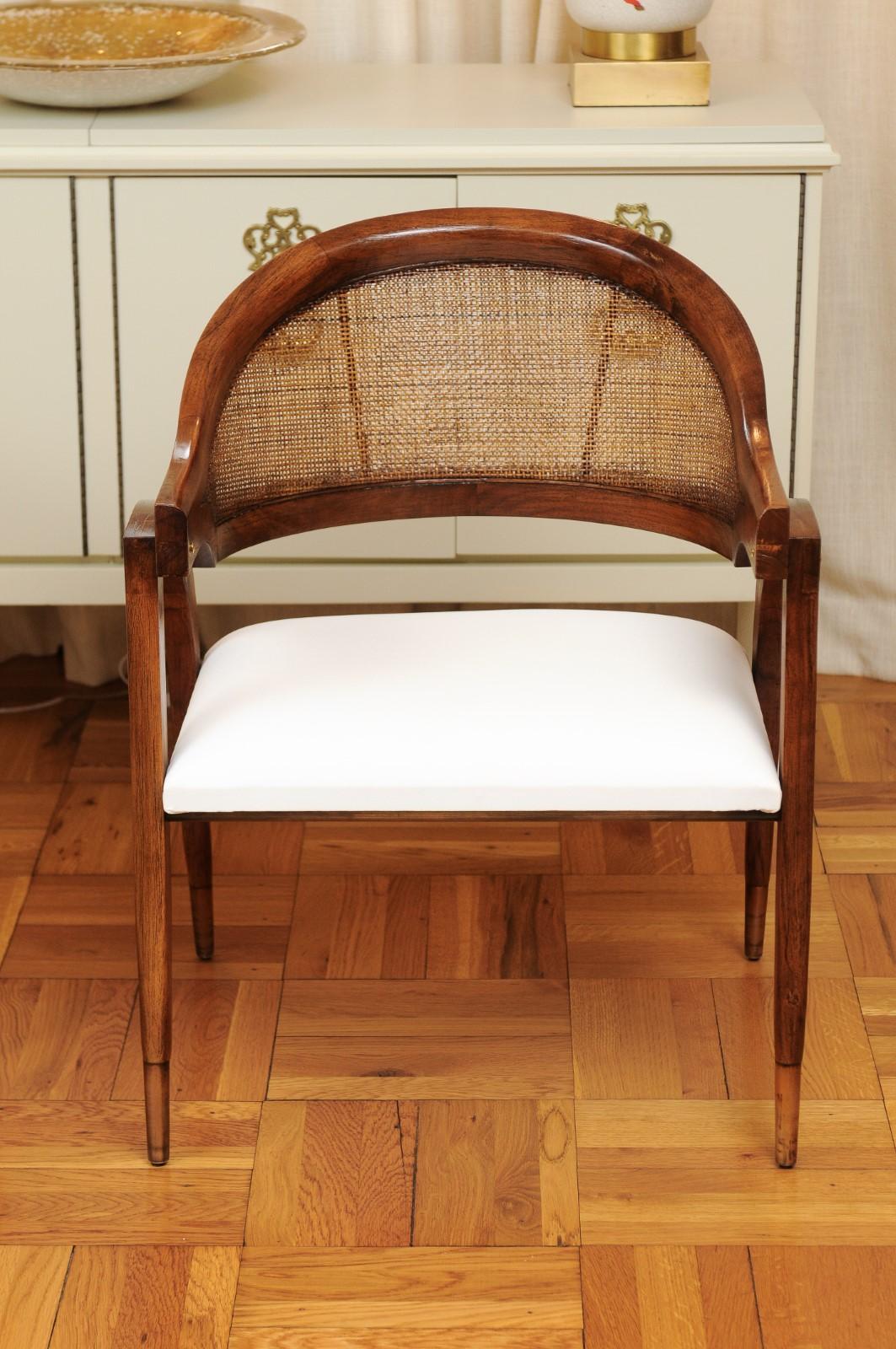 American Stunning Restored Pair of Custom Teak and Cane Captains Chairs For Sale