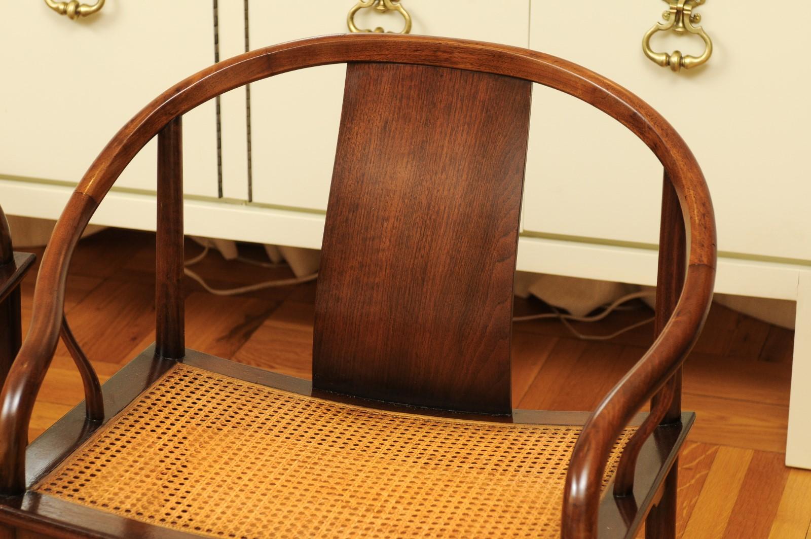 Stunning Restored Pair of Walnut Cane Loungers by Michael Taylor, circa 1960 For Sale 3