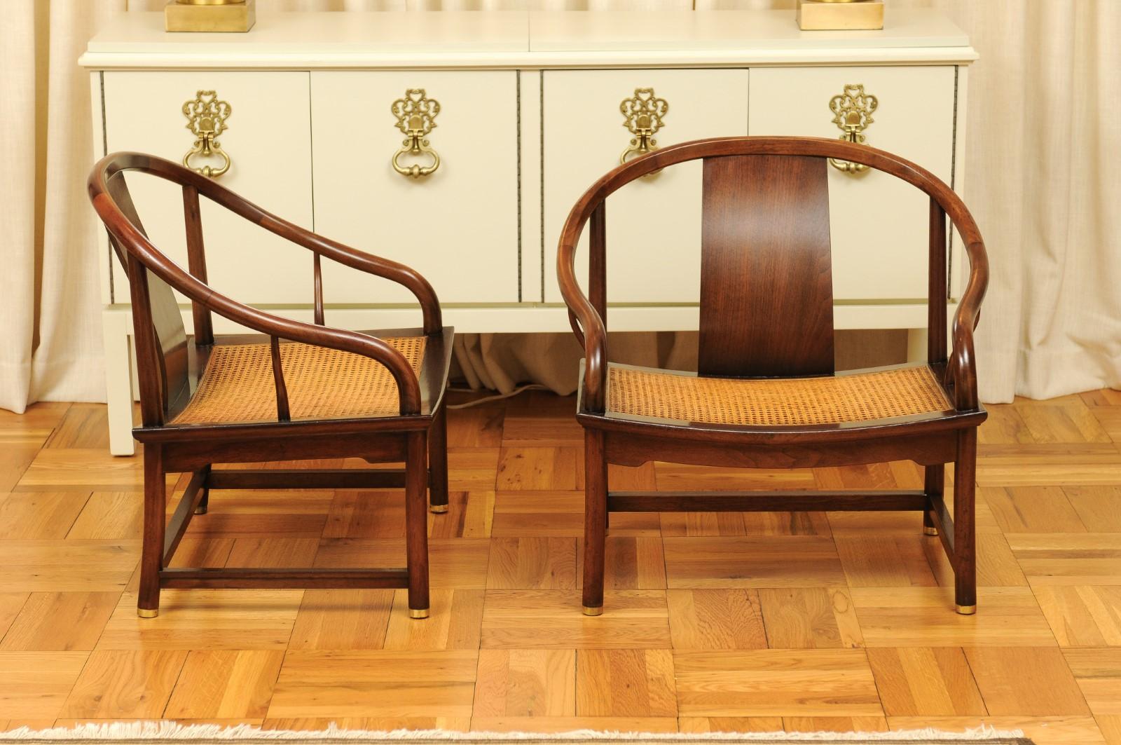 Stunning Restored Pair of Walnut Cane Loungers by Michael Taylor, circa 1960 For Sale 4