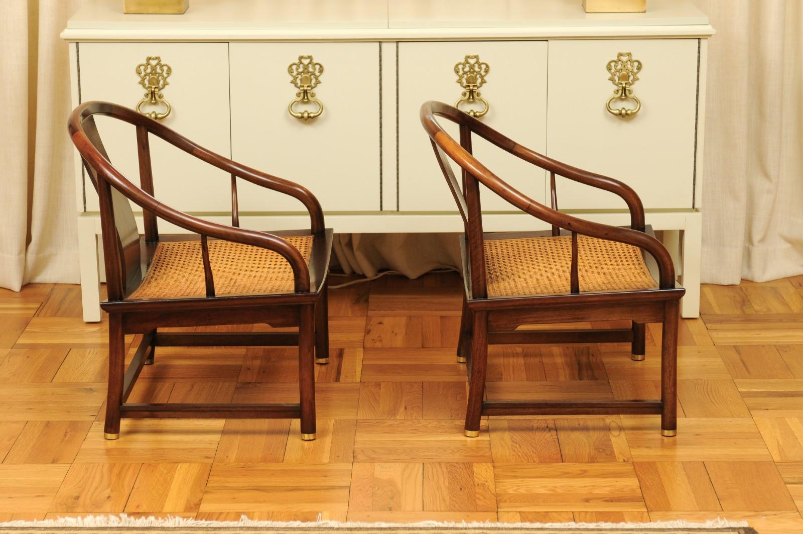 Stunning Restored Pair of Walnut Cane Loungers by Michael Taylor, circa 1960 For Sale 5