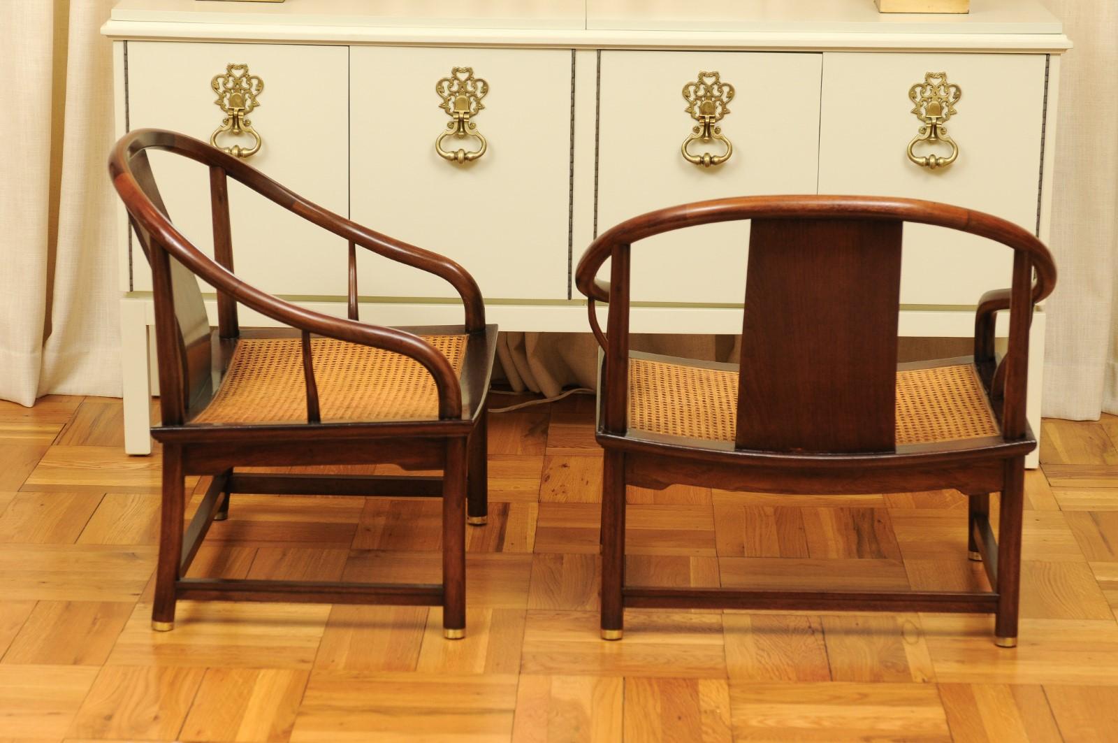 Stunning Restored Pair of Walnut Cane Loungers by Michael Taylor, circa 1960 For Sale 6