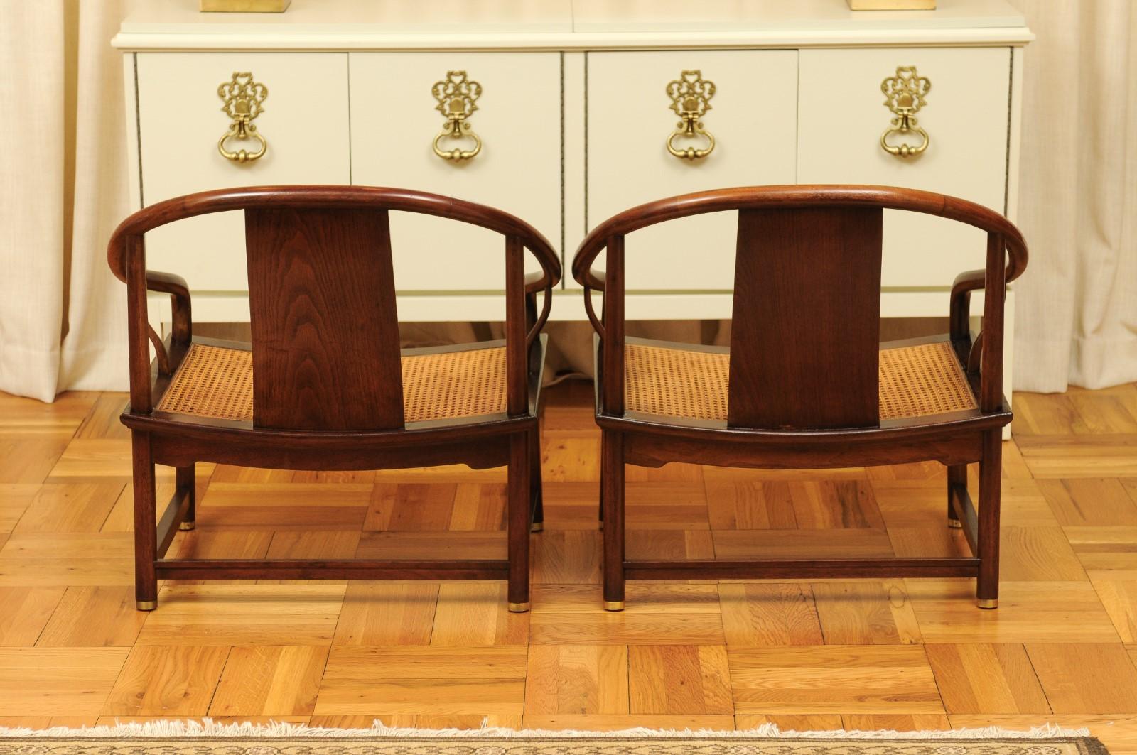 Stunning Restored Pair of Walnut Cane Loungers by Michael Taylor, circa 1960 For Sale 7