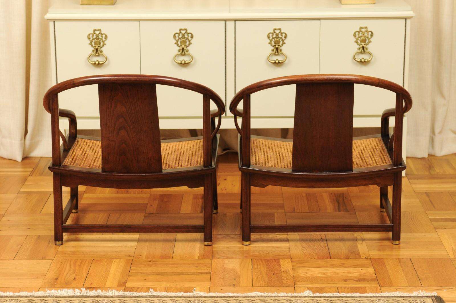 Stunning Restored Pair of Walnut Cane Loungers by Michael Taylor, circa 1960 For Sale 7