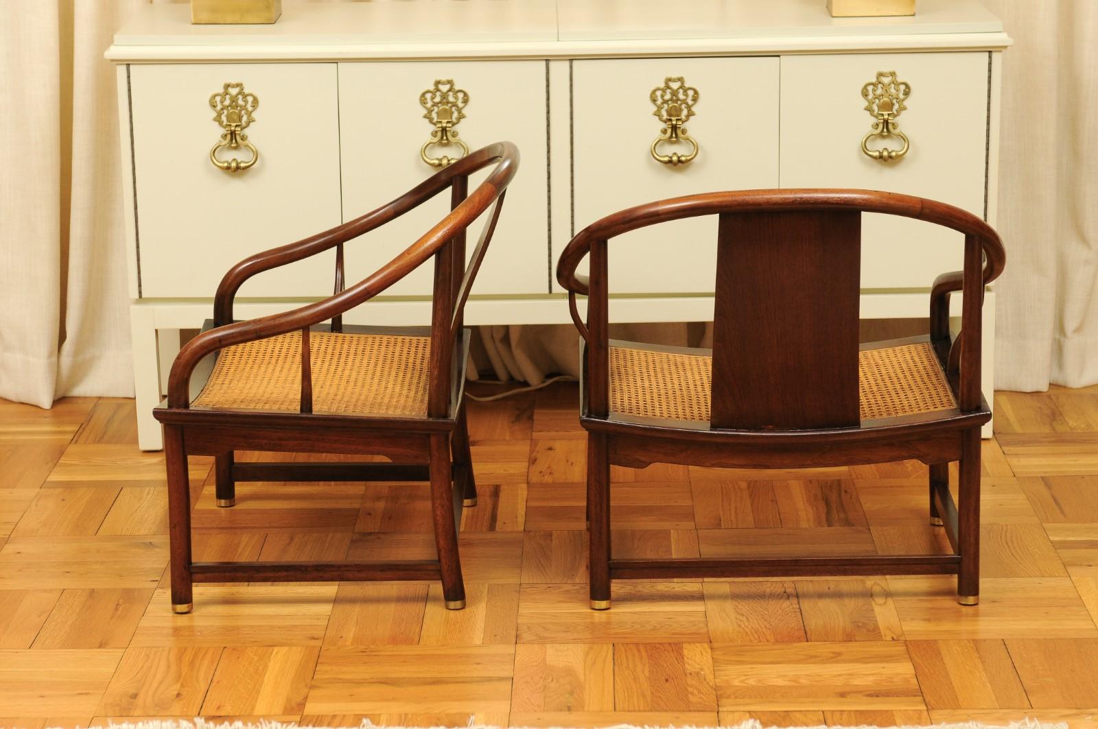 Stunning Restored Pair of Walnut Cane Loungers by Michael Taylor, circa 1960 For Sale 8