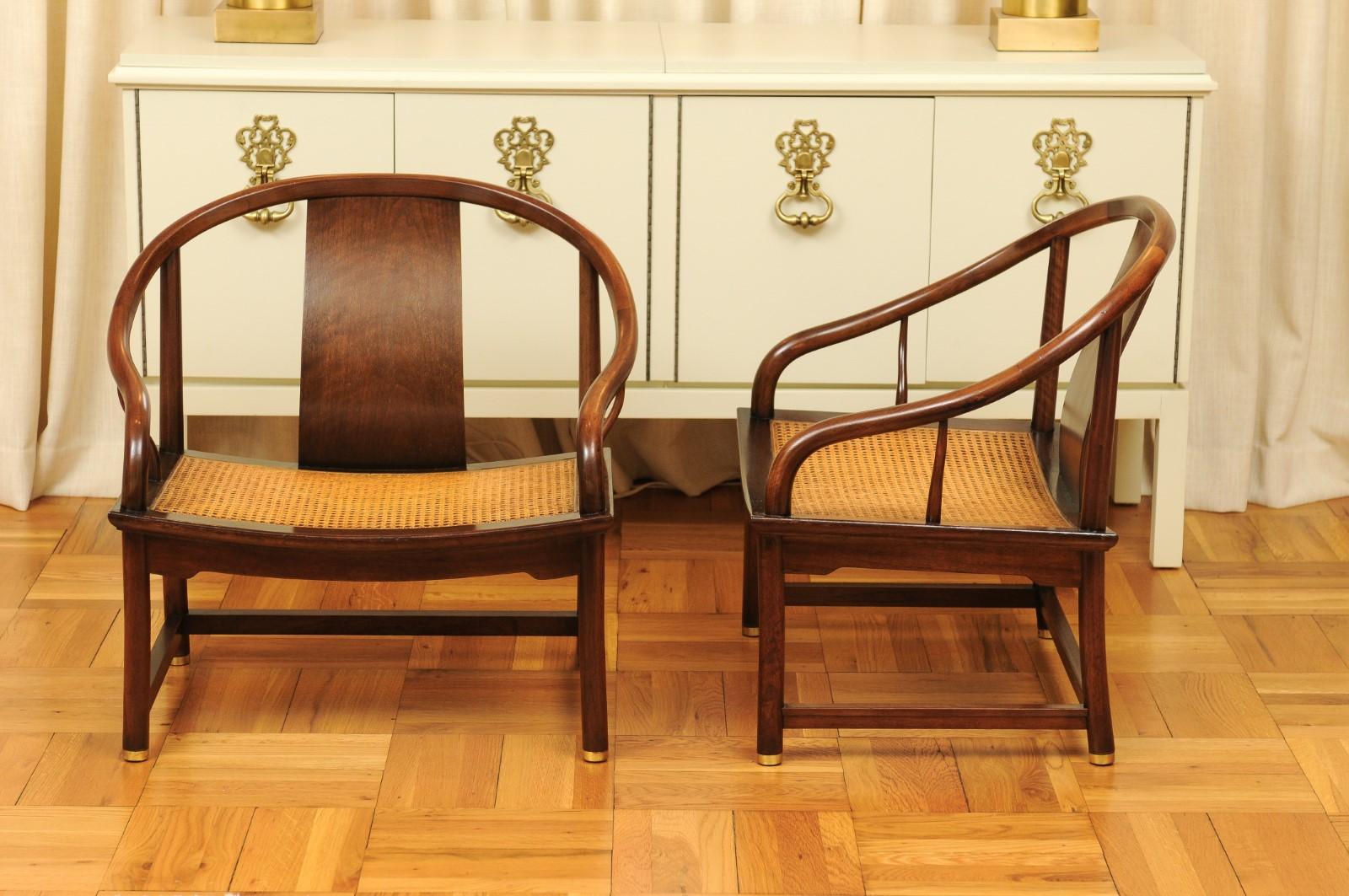 Stunning Restored Pair of Walnut Cane Loungers by Michael Taylor, circa 1960 For Sale 10