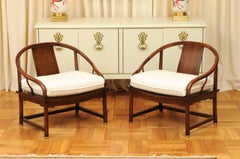 Stunning Restored Pair of Walnut Cane Loungers by Michael Taylor, circa 1960