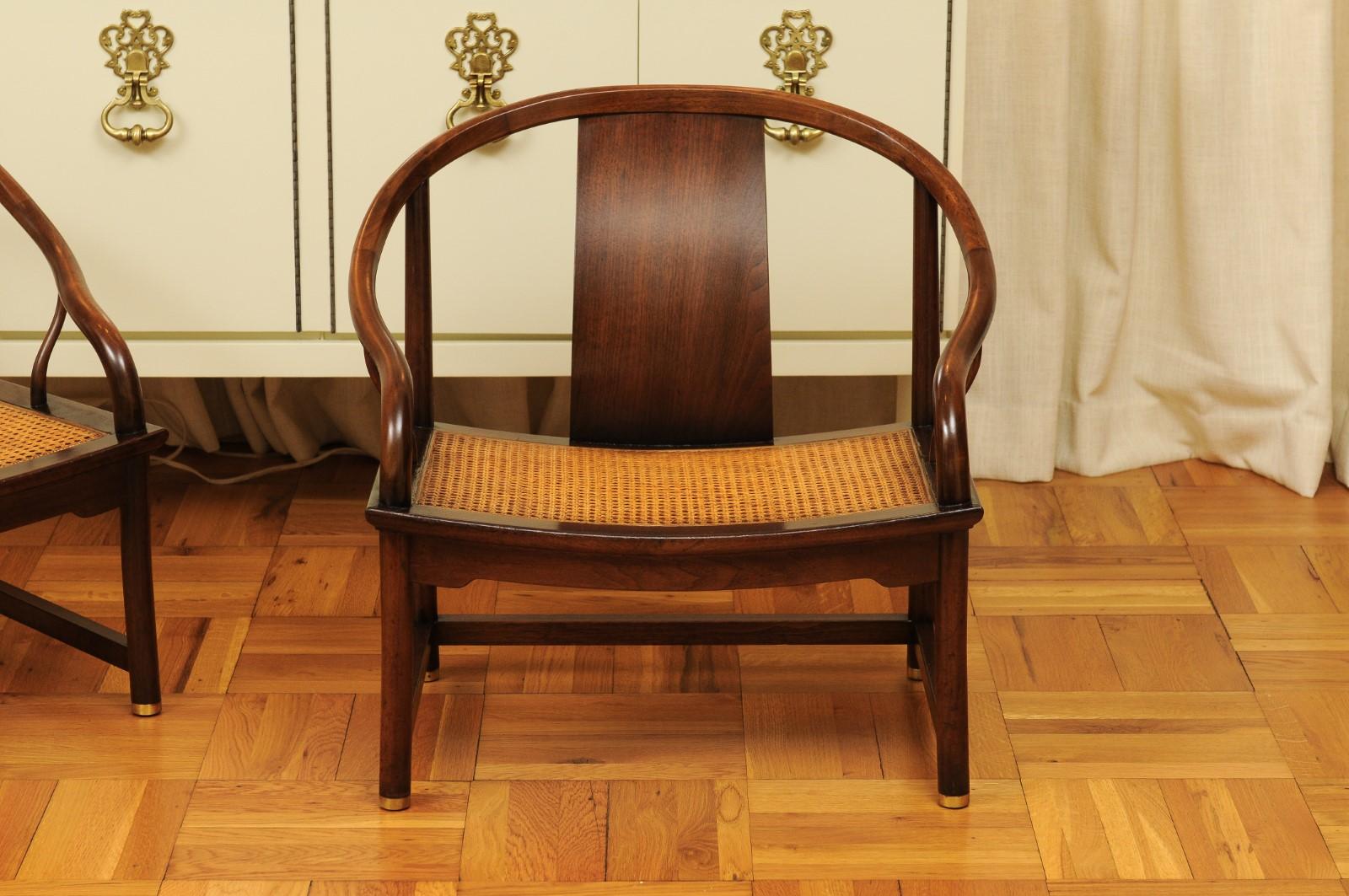 North American Stunning Restored Pair of Walnut Cane Loungers by Michael Taylor, circa 1960 For Sale