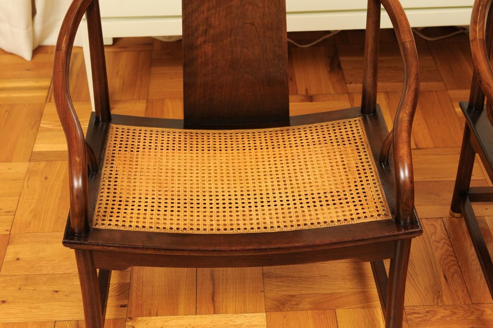 Stunning Restored Pair of Walnut Cane Loungers by Michael Taylor, circa 1960 For Sale 1