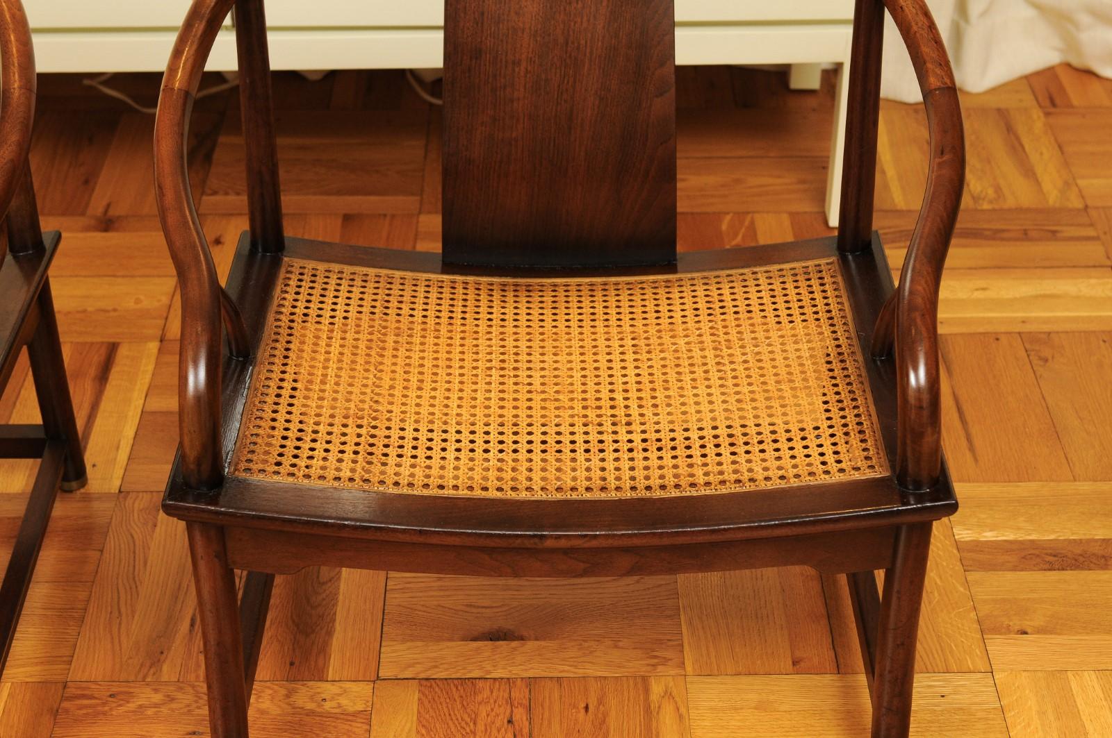 Stunning Restored Pair of Walnut Cane Loungers by Michael Taylor, circa 1960 For Sale 2