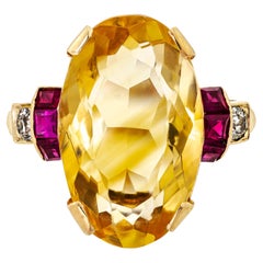 Stunning Retro Circa 1940 Citrine Ruby and Diamond and 14KT Yellow Gold Cocktail