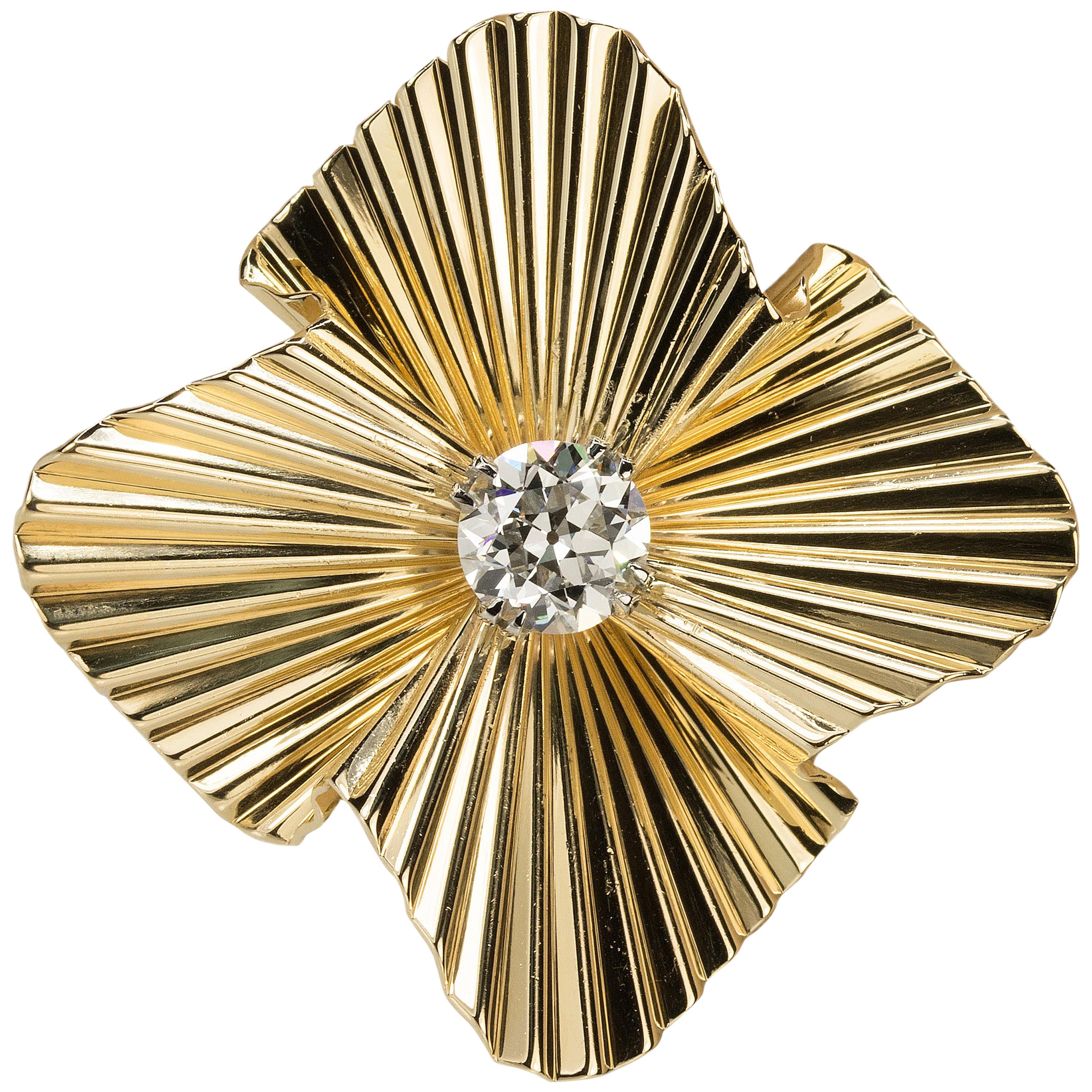Stunning "Retro" Period Tiffany & Co. Brooch with GIA Certified Diamond For Sale