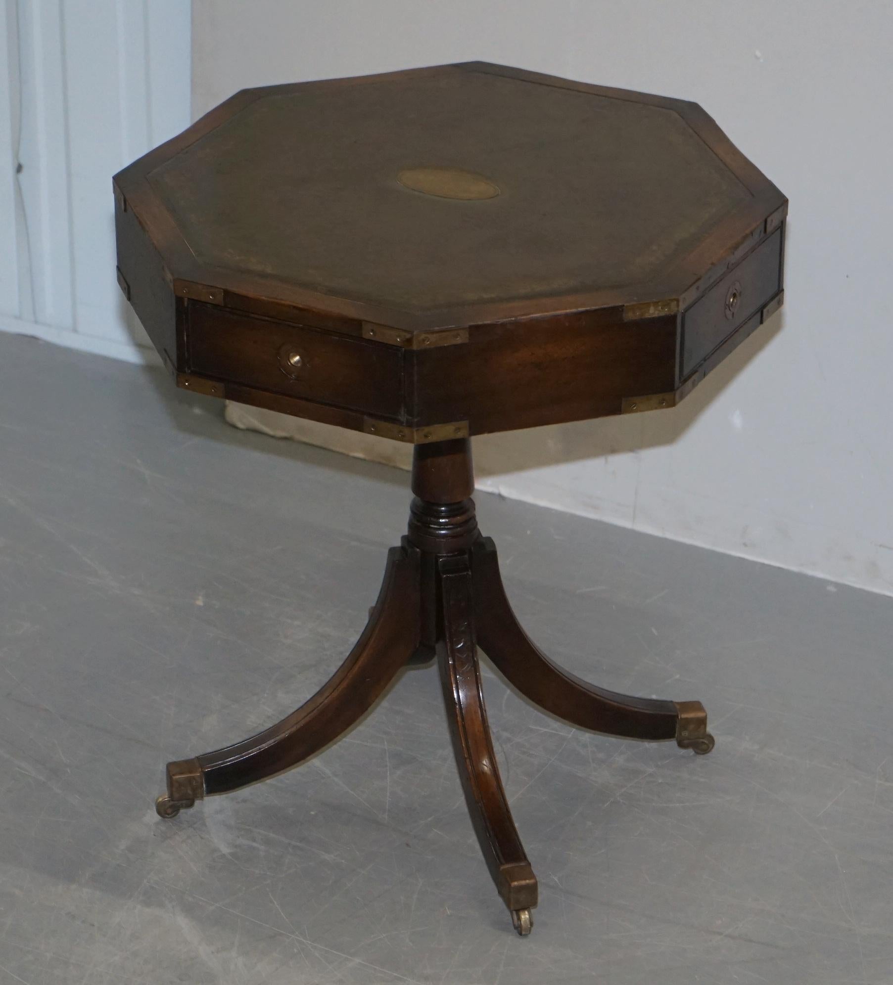 English Stunning Revolving Military Campaign Regency Style Drum Side End Lamp Wine Table For Sale