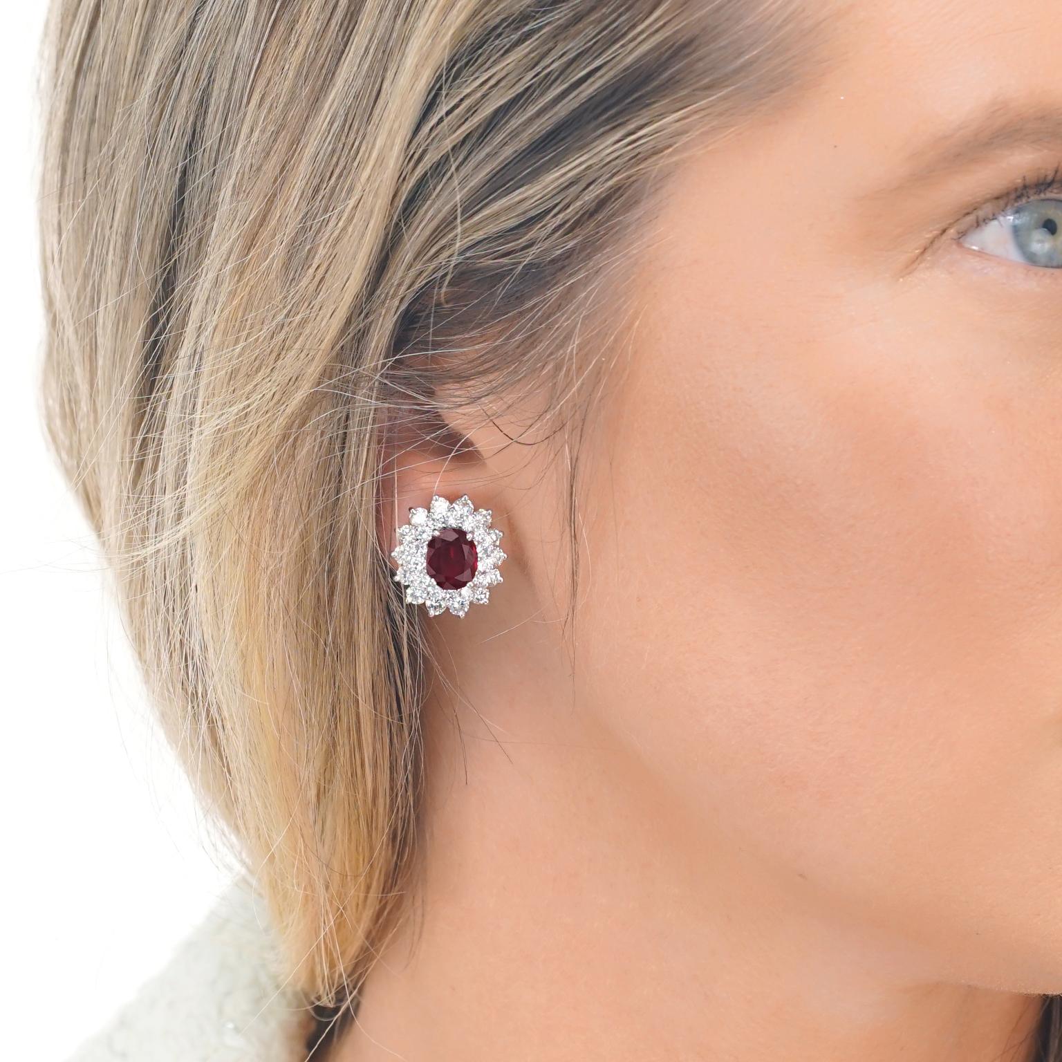 Women's Stunning Rhodolite Garnet and Diamond Set Platinum Earrings
