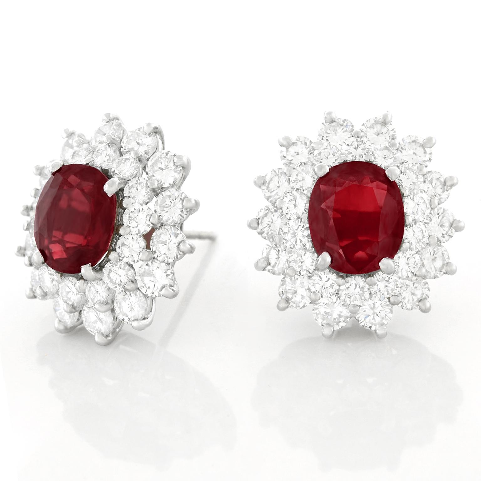 Stunning Rhodolite Garnet and Diamond Set Platinum Earrings 3