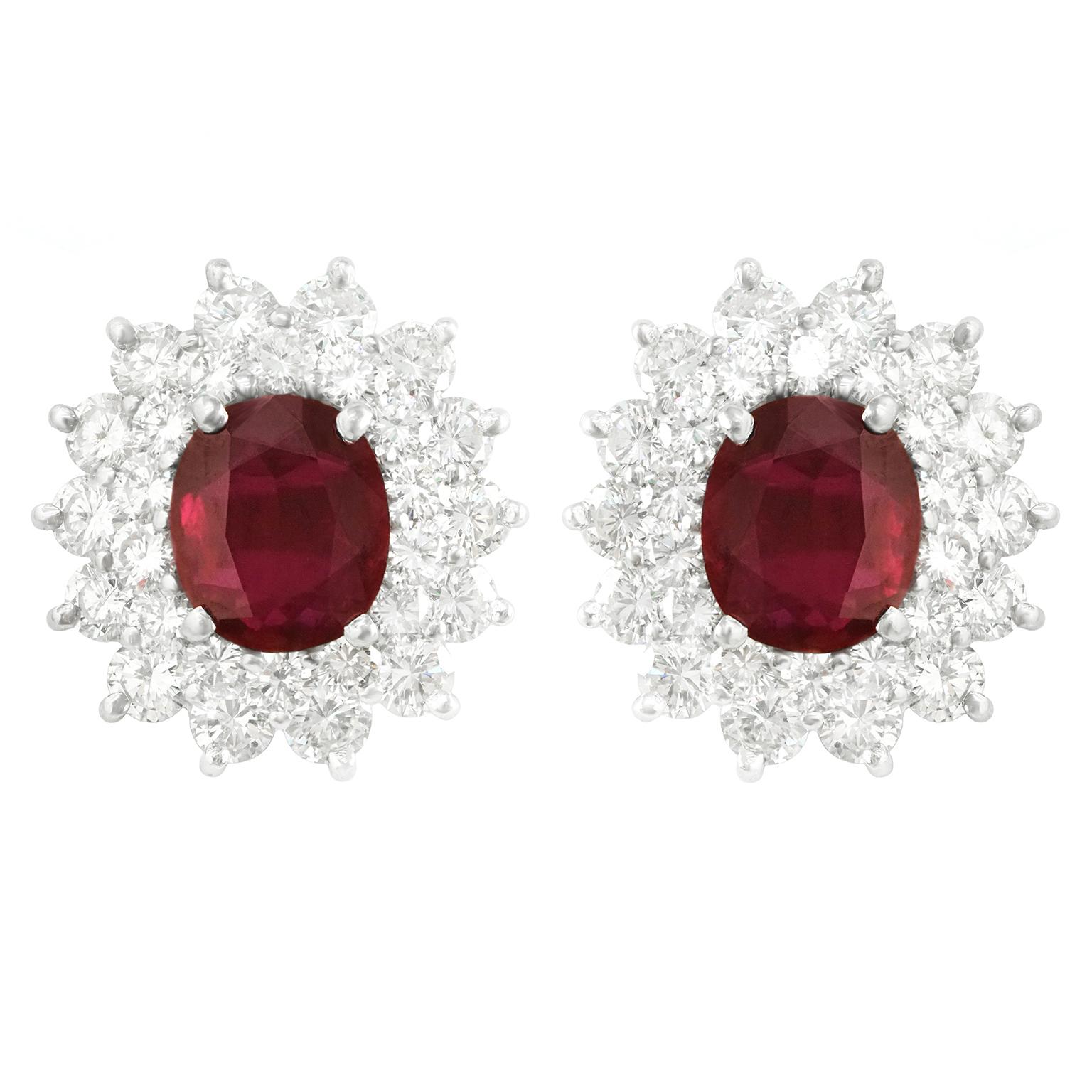 Stunning Rhodolite Garnet and Diamond Set Platinum Earrings