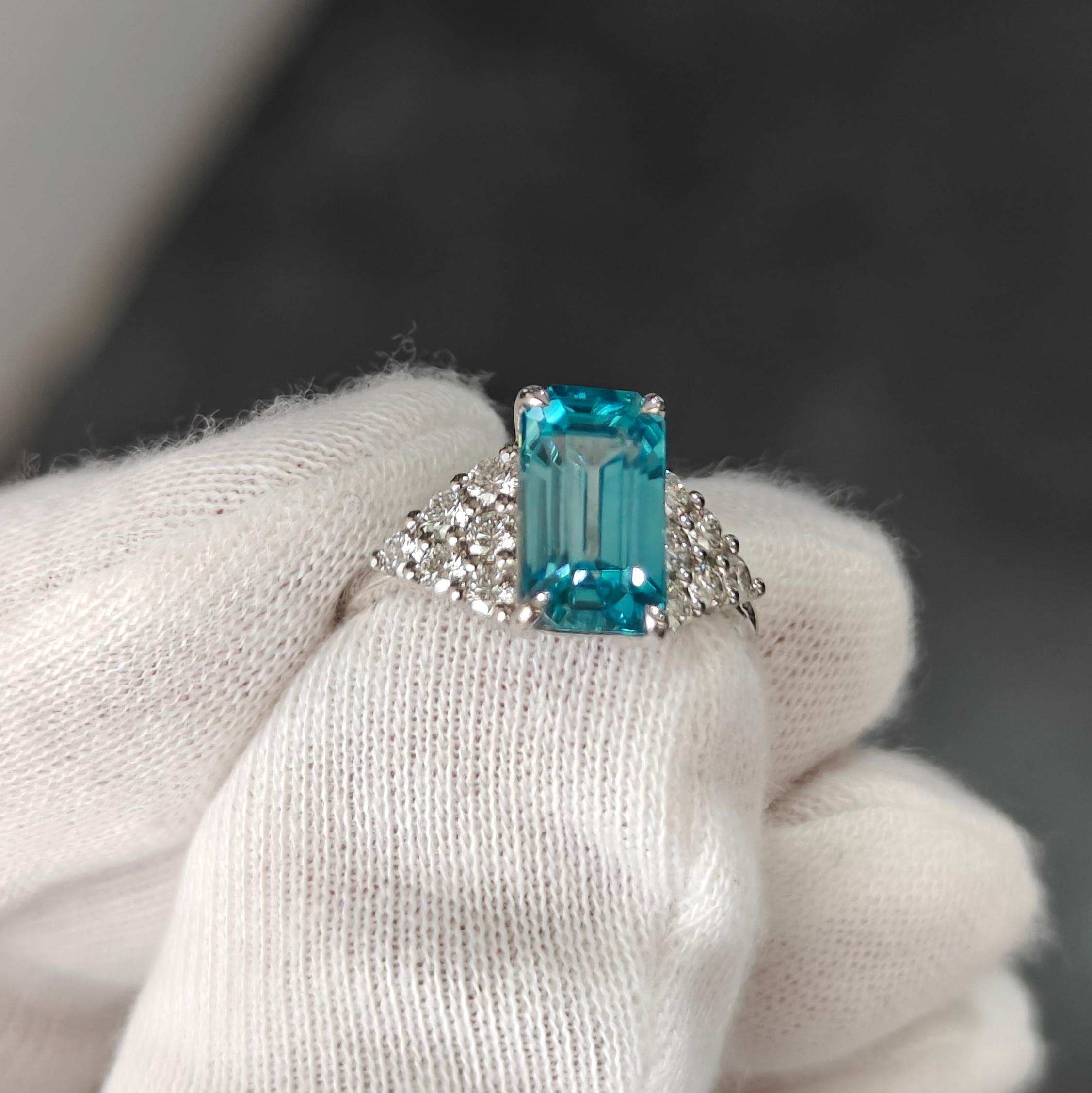 Stunning Rich Blue Natural Zircon Platinum 950 Ring with Natural Diamonds For Sale 3