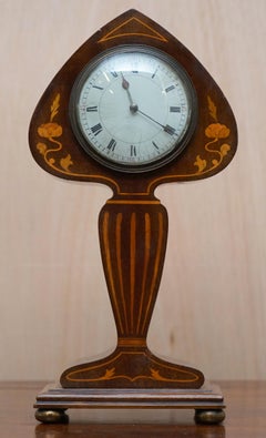 Stunning Richard & Co Art Nouveau Mahogany Inlaid Mantle Clock Ace of Spades