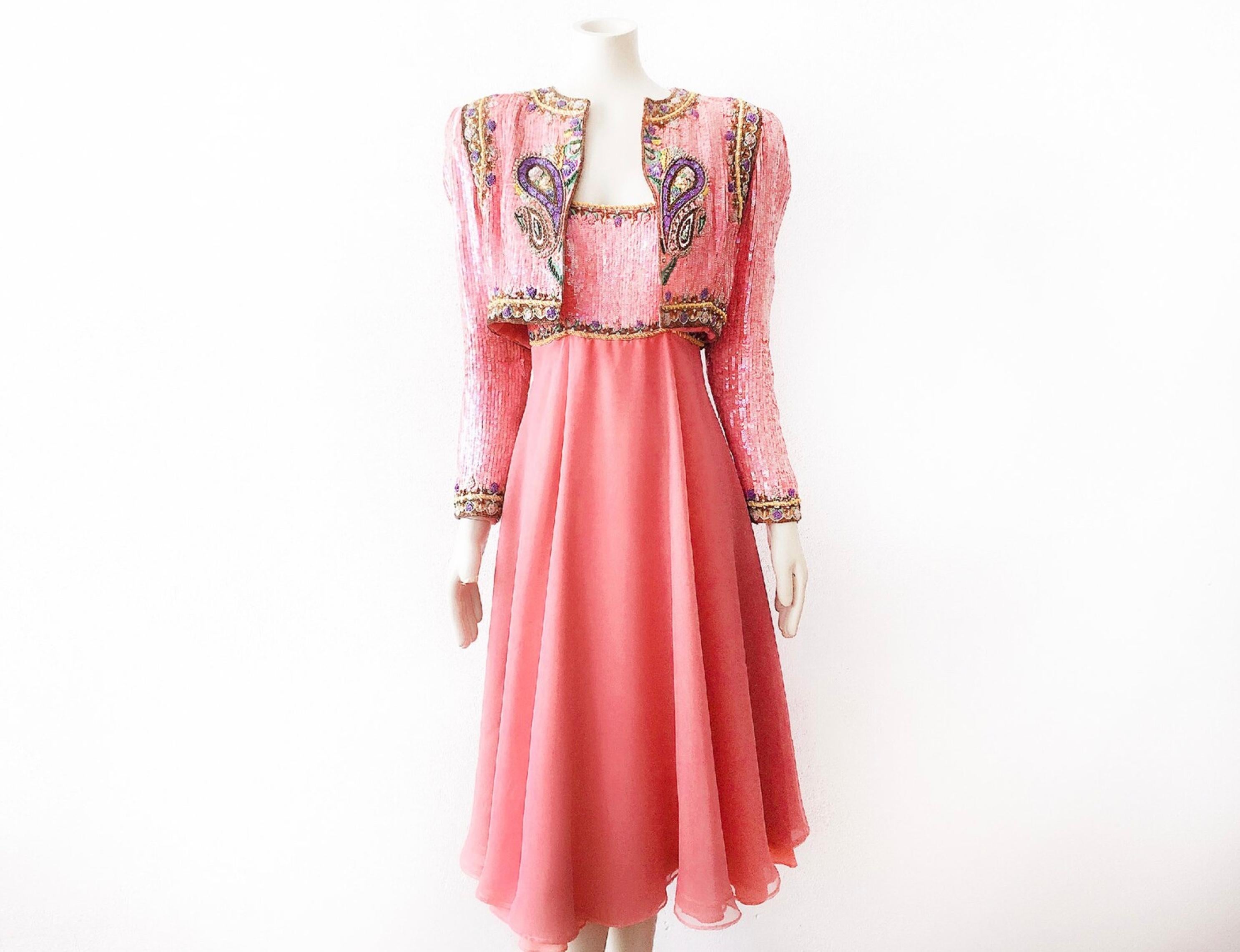 Stunning Richilene New York Handmade Vintage Dress Jakcet Beaded Sequin 70s For Sale 5
