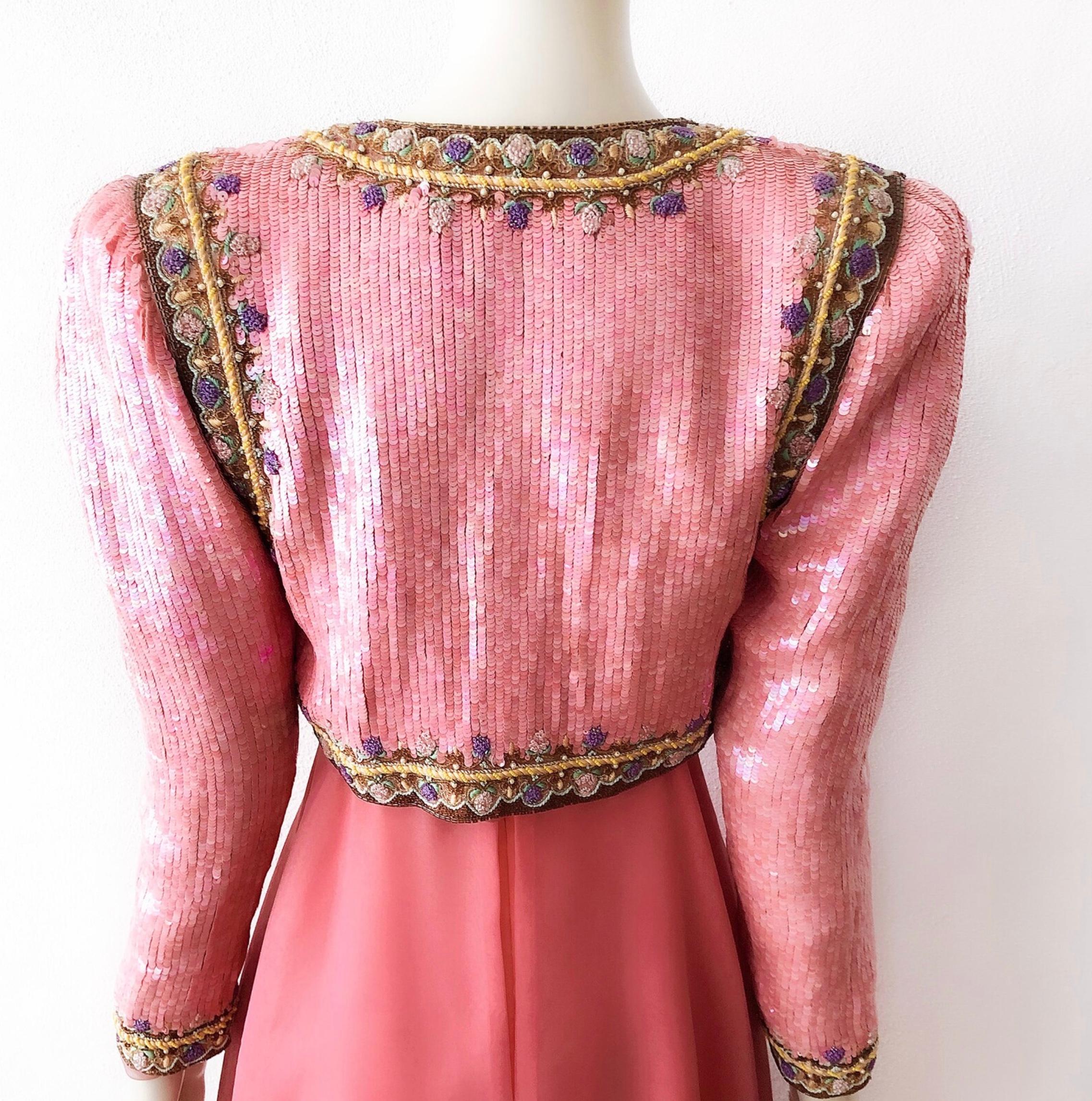 Stunning Richilene New York Handmade Vintage Dress Jakcet Beaded Sequin 70s For Sale 6