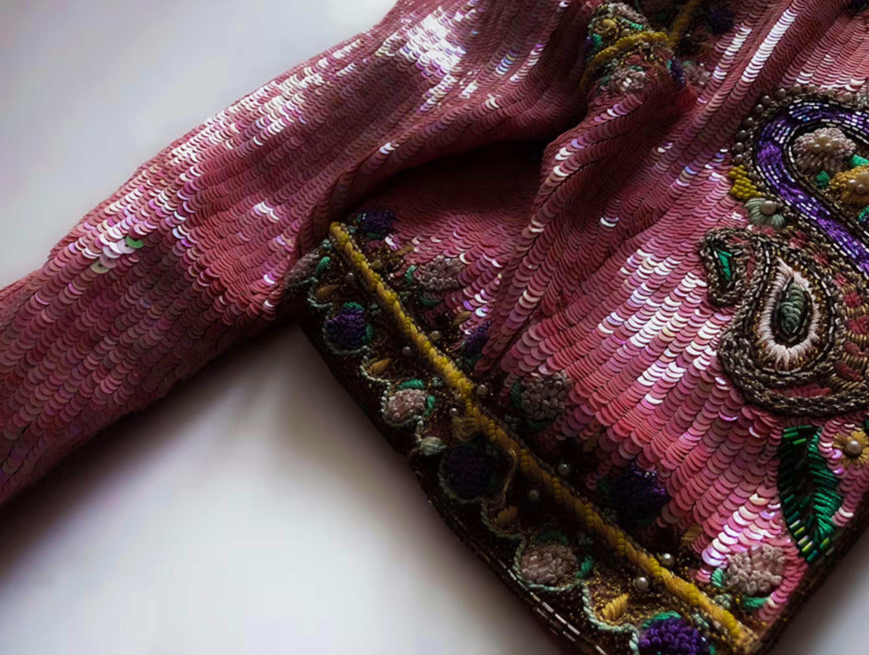 Richilene New York - Robe vintage faite main Jakcet perlée et paillettes, années 70 en vente 7