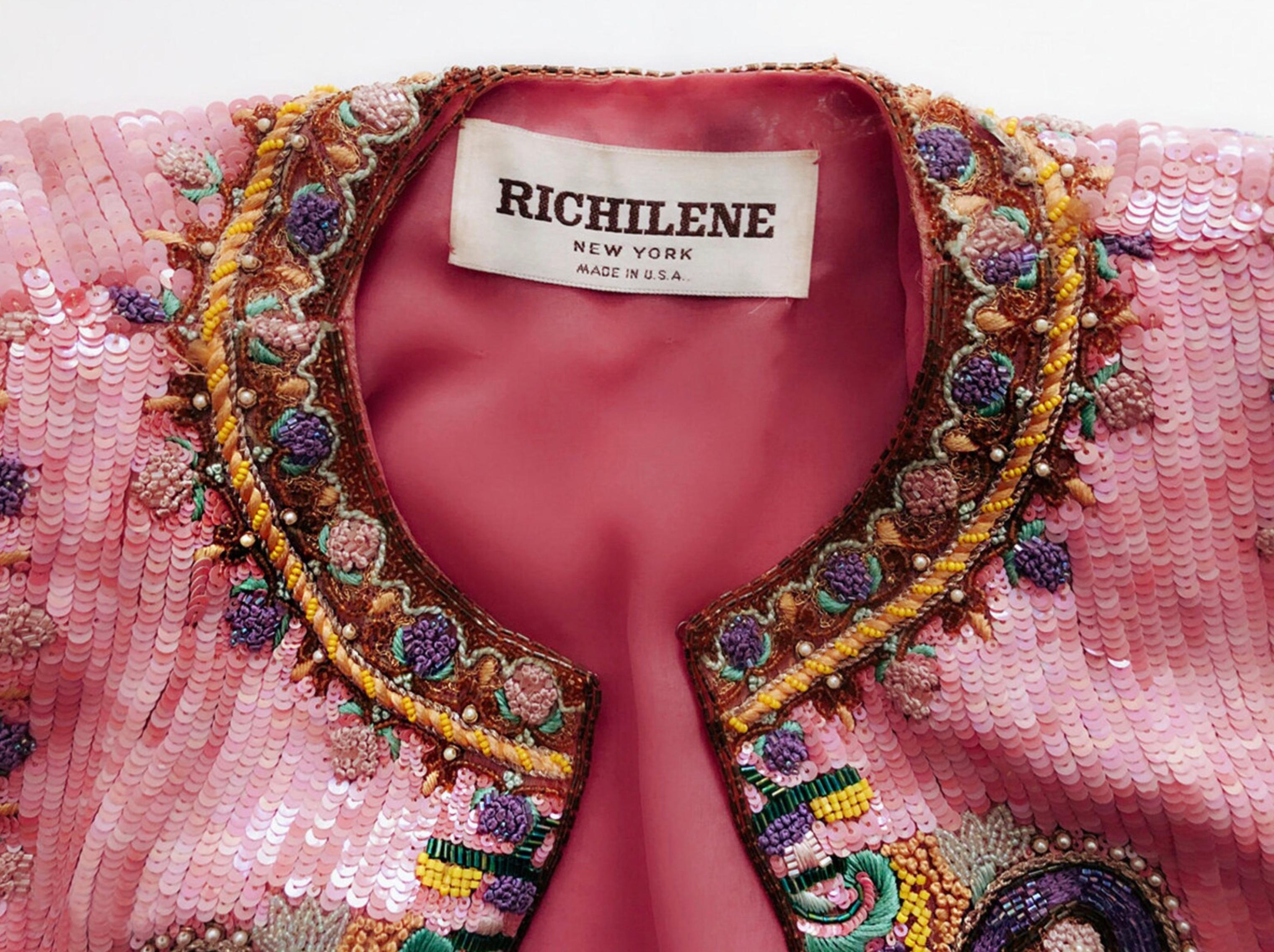 Stunning Richilene New York Handmade Vintage Dress Jakcet Beaded Sequin 70s For Sale 2