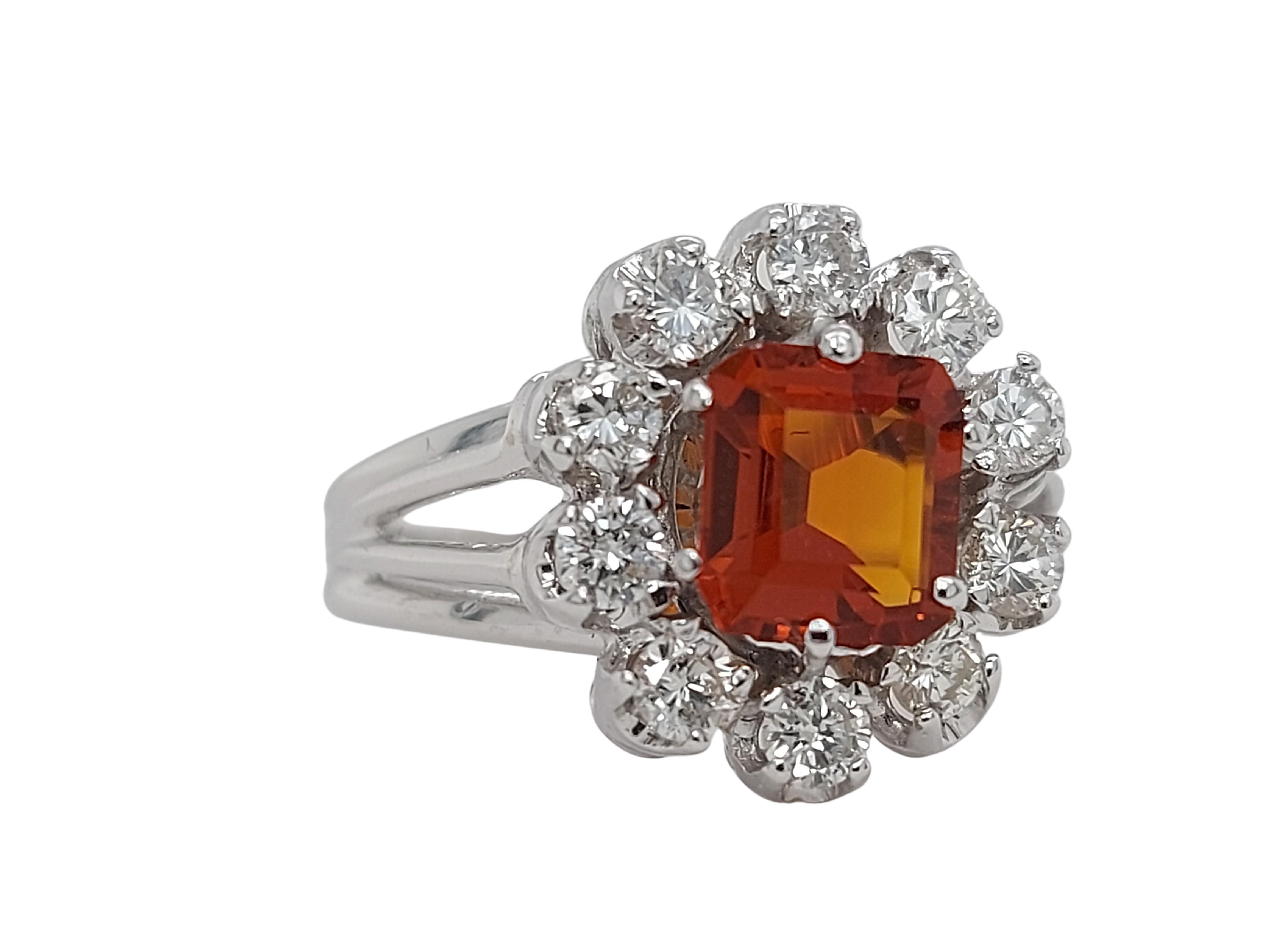Artisan Stunning Ring with a Big Citrine Stone Surrounded by Diamonds For Sale