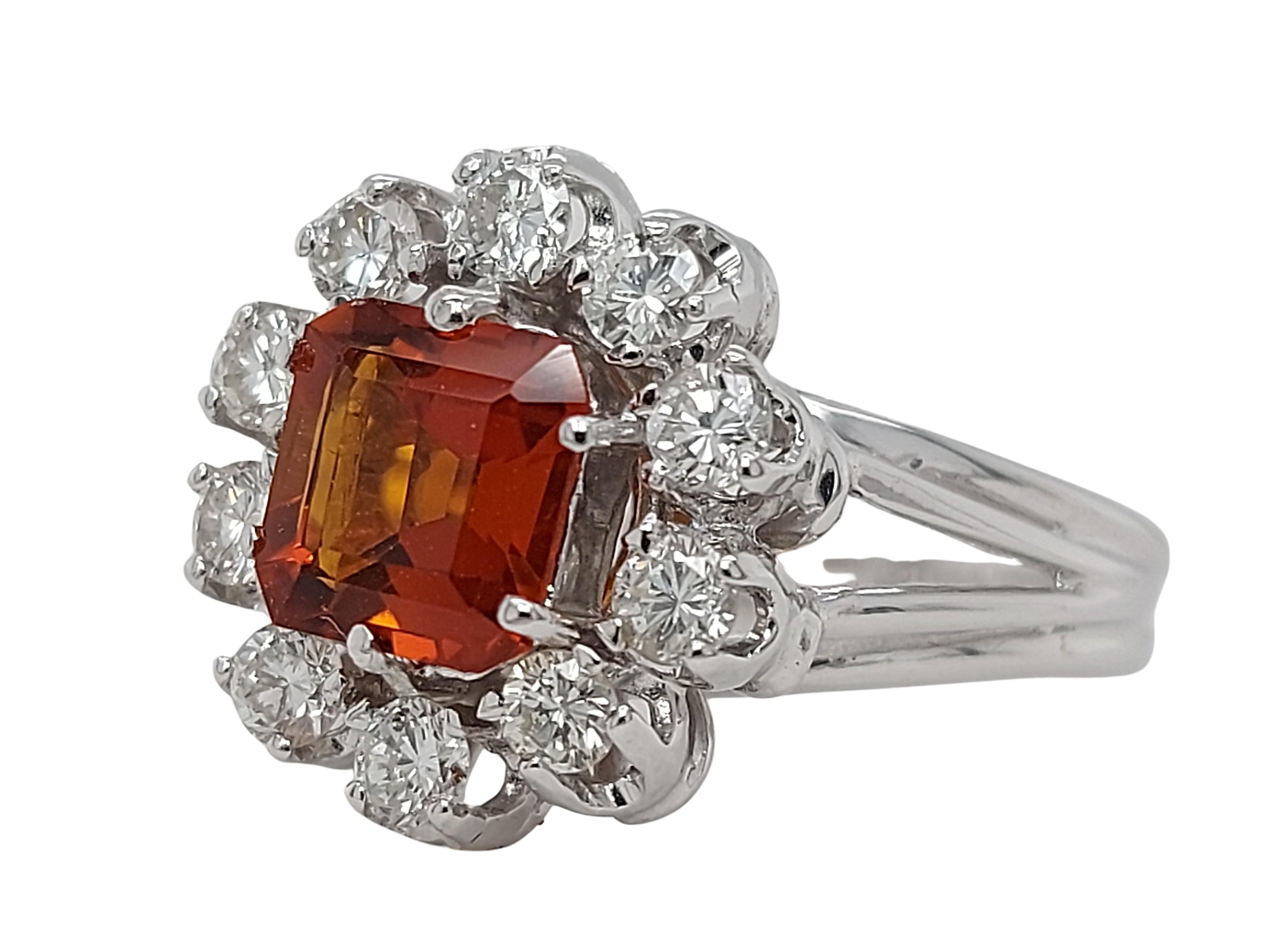 Emerald Cut Stunning Ring with a Big Citrine Stone Surrounded by Diamonds For Sale