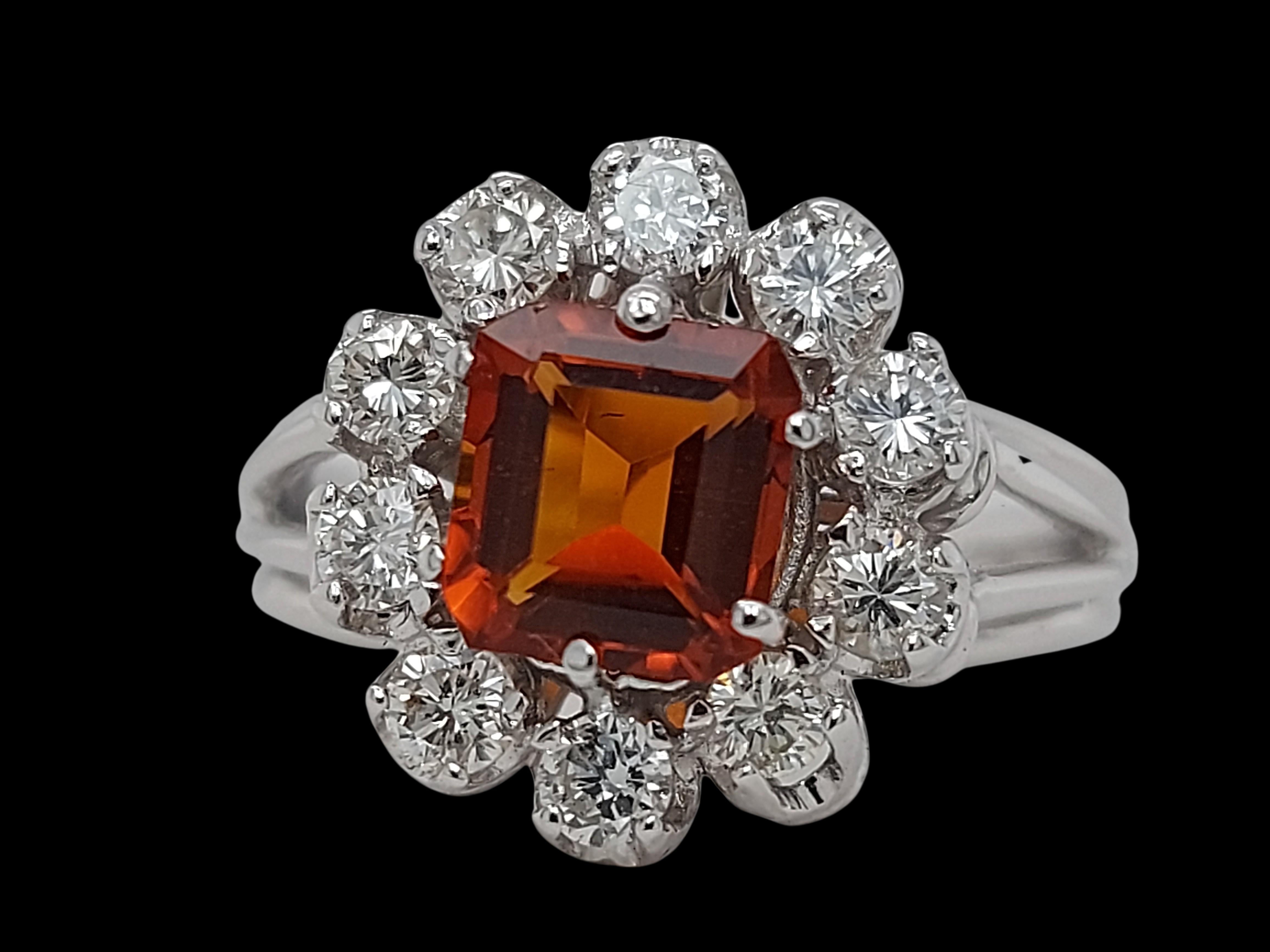 Women's or Men's Stunning Ring with a Big Citrine Stone Surrounded by Diamonds For Sale