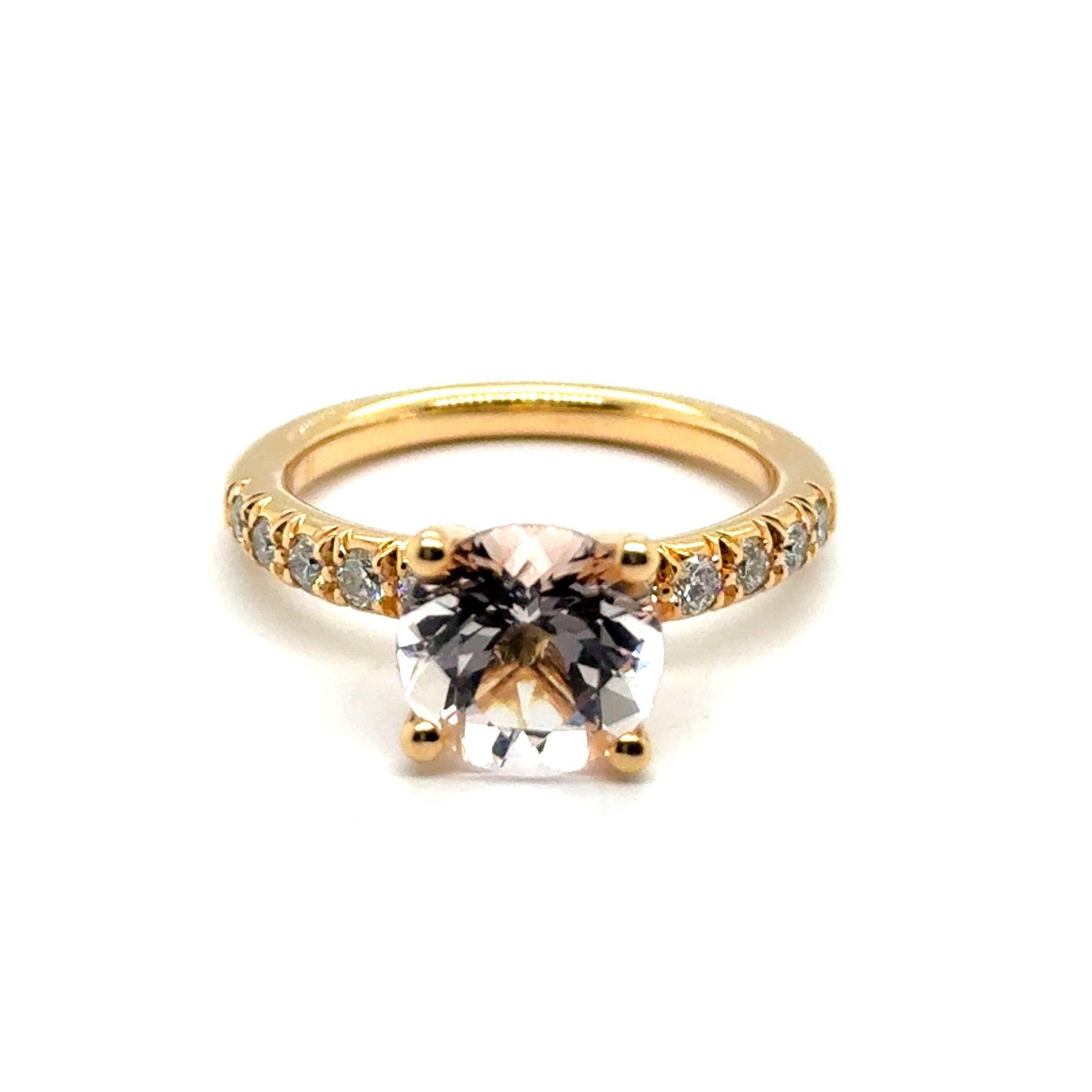 Taglio brillante Stupendo anello con morganite e diamanti in oro rosso 18 carati di Lohri in vendita