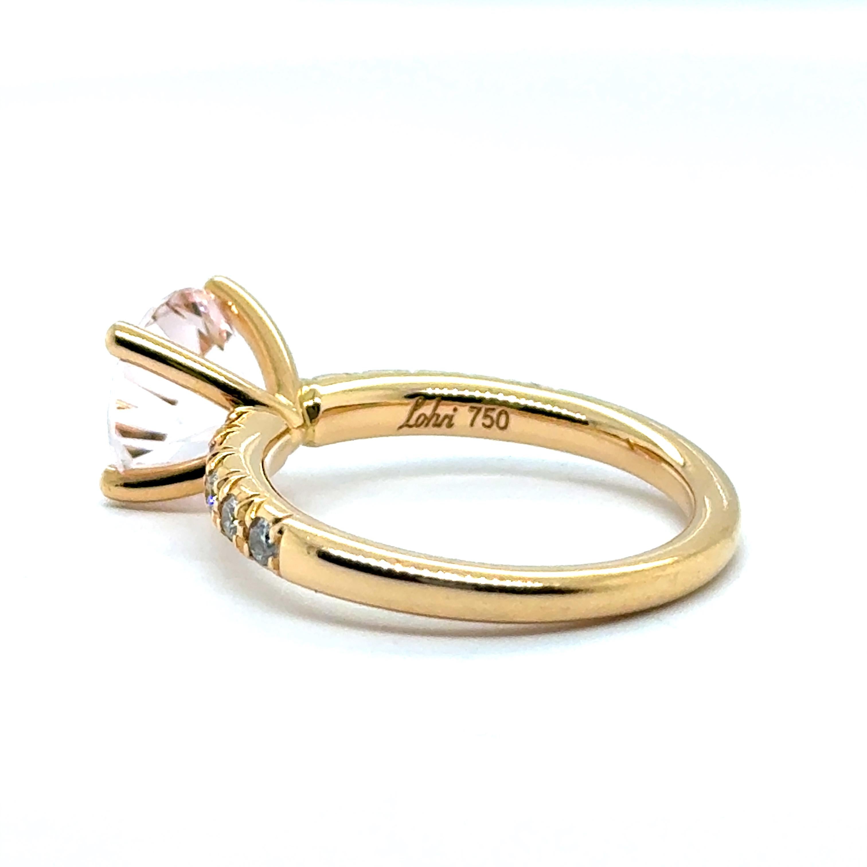 Stupendo anello con morganite e diamanti in oro rosso 18 carati di Lohri in vendita 2