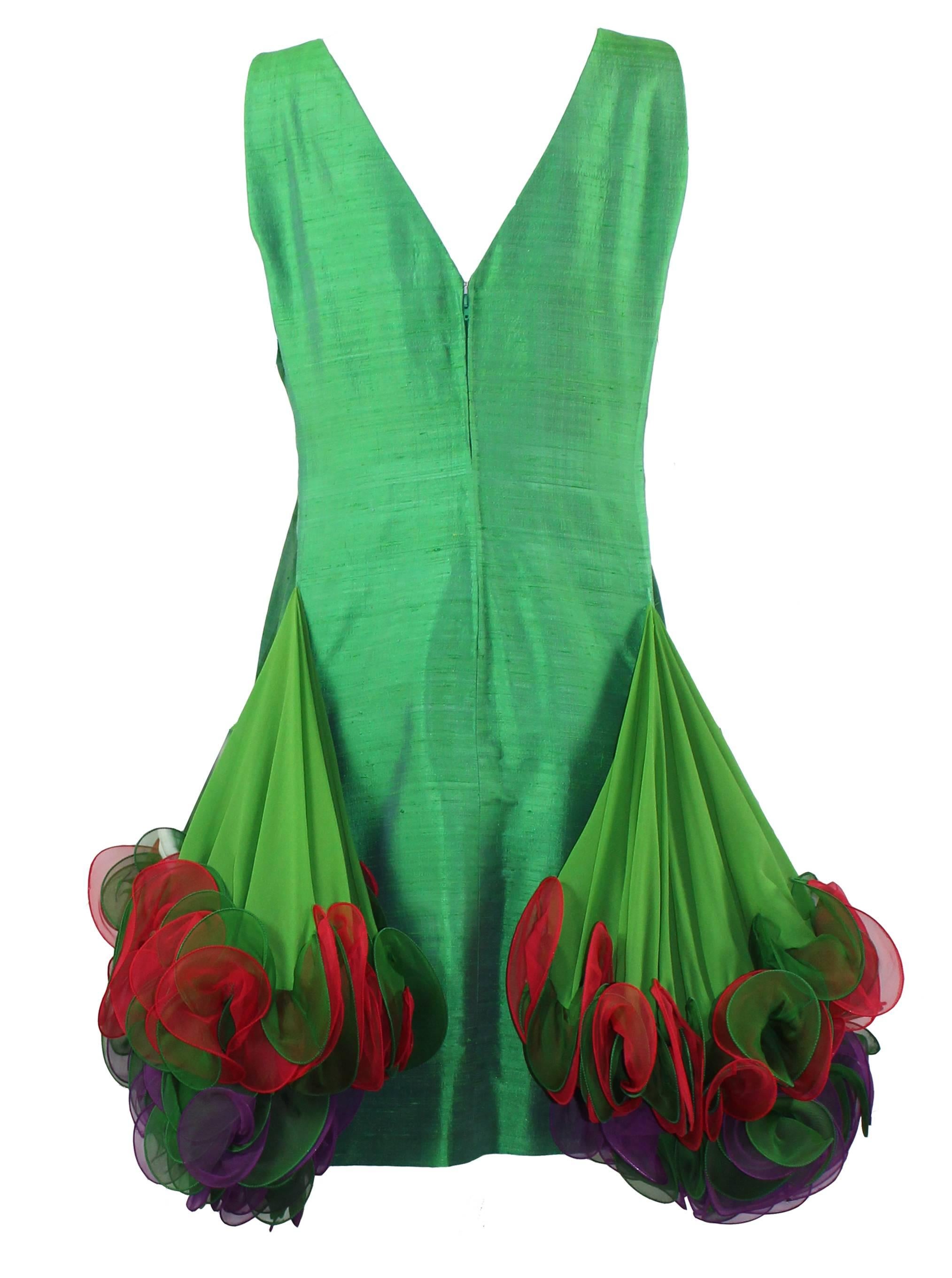 Green Stunning Roberto Capucci couture green shantung cocktail dress For Sale