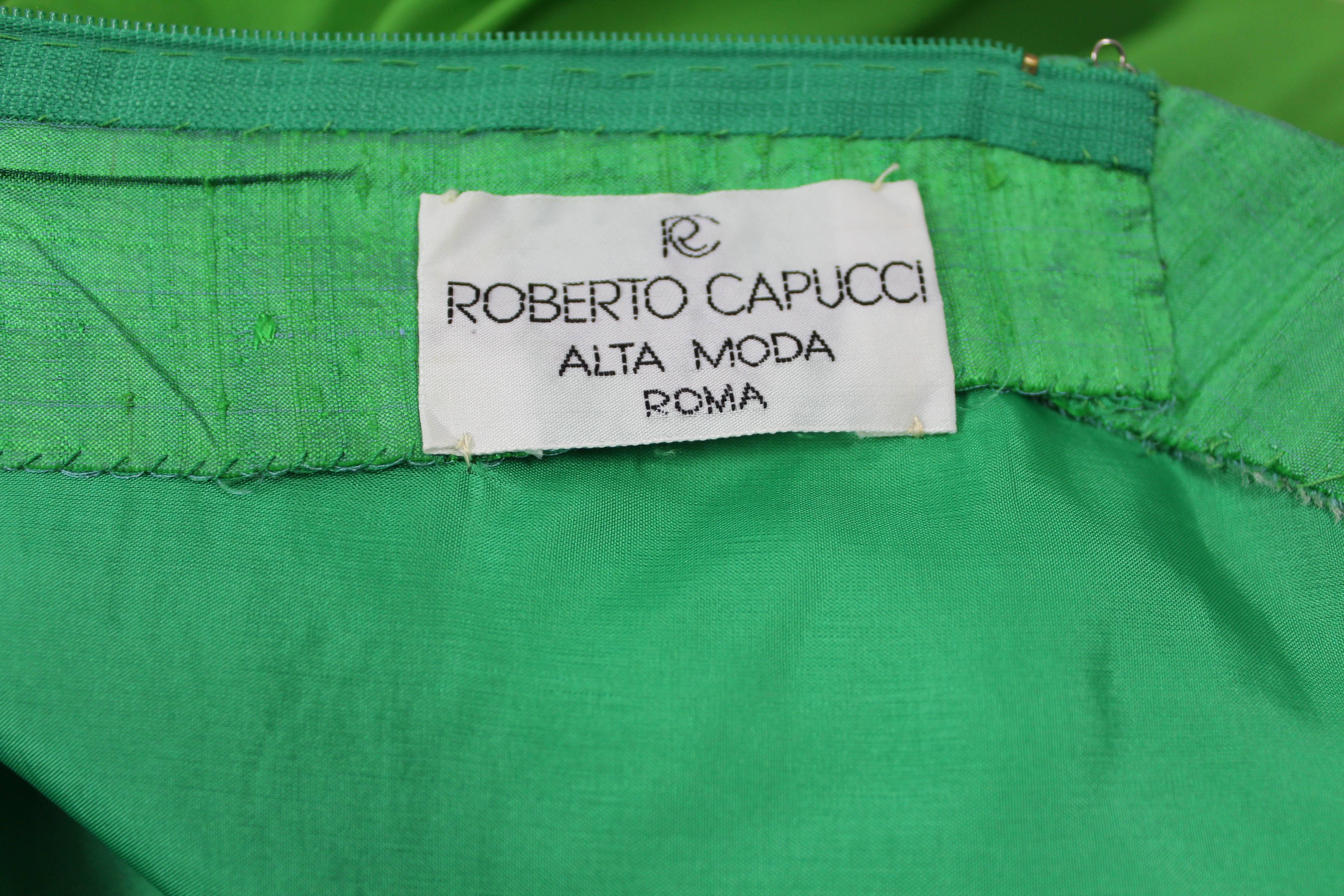 Stunning Roberto Capucci couture green shantung cocktail dress In Excellent Condition For Sale In Rome, IT