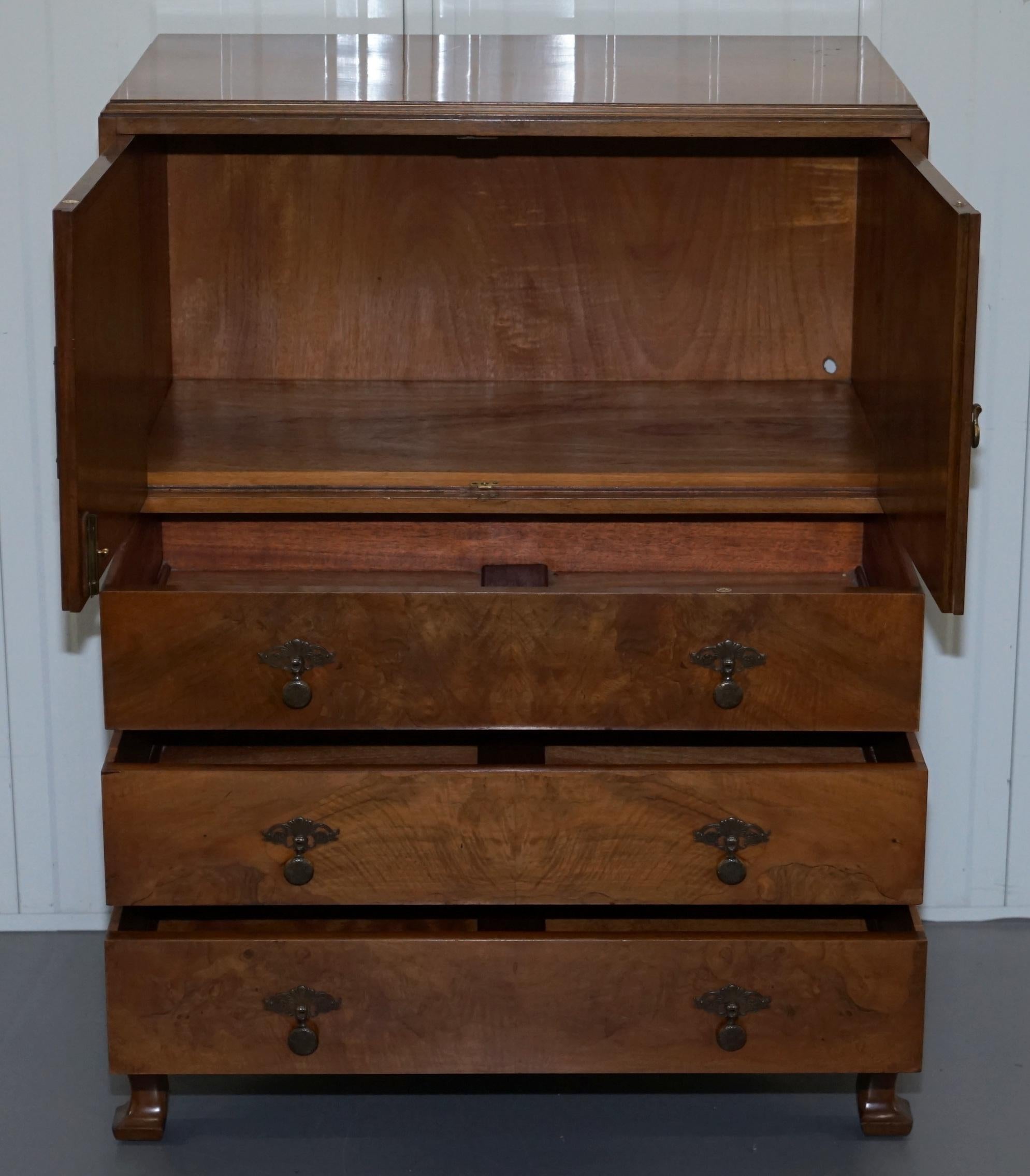 Stunning Robson & Sons circa 1910 Burr Walnut Drinks Cabinet Chest of Drawers 8