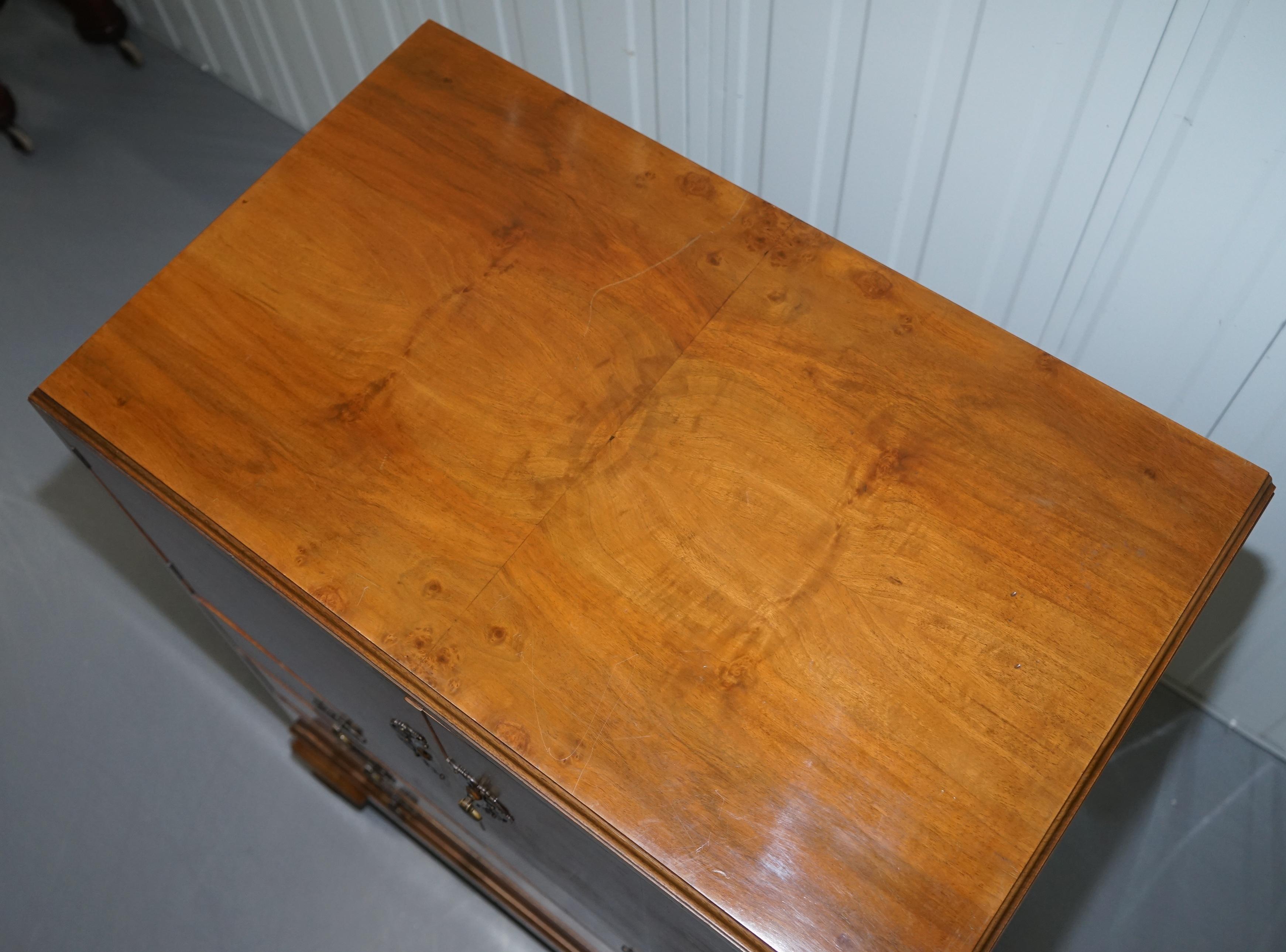 English Stunning Robson & Sons circa 1910 Burr Walnut Drinks Cabinet Chest of Drawers