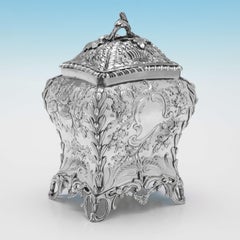 Stunning Rococo Pair of Antique Sterling Silver Tea Caddies, London, 1768