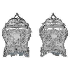 Stunning Rococo Pair of Antique Sterling Silver Tea Caddies, London, 1768