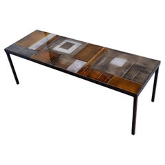 Stunning Roger Capron Ceramic Coffee Table with Lava Tiles, Metal Frame, 1970s