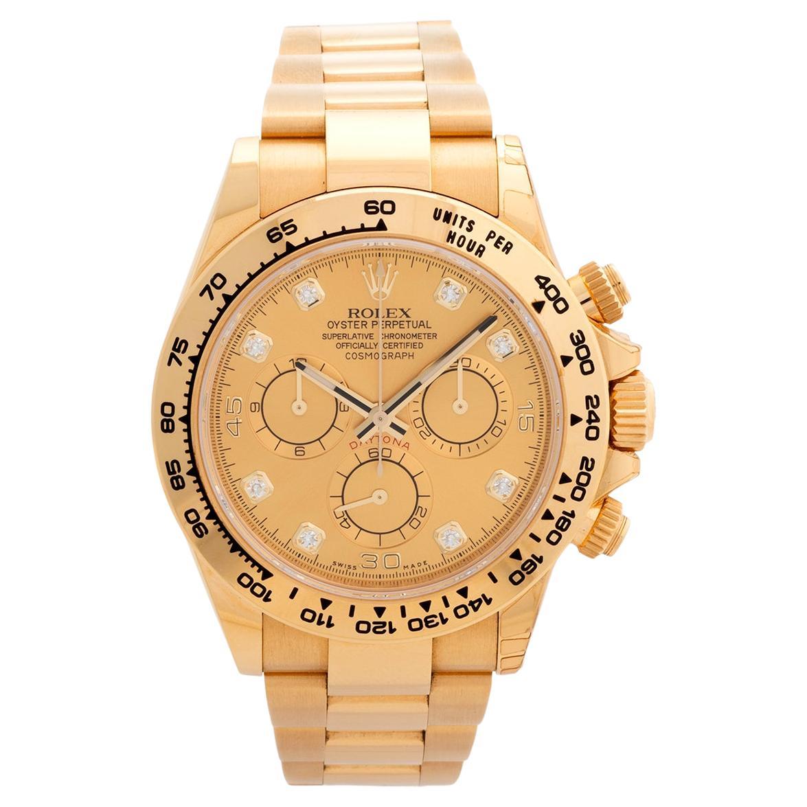 Stunning Rolex Daytona Ref 116508, 18K Yellow Gold Case, Diamond Dial, Full Set