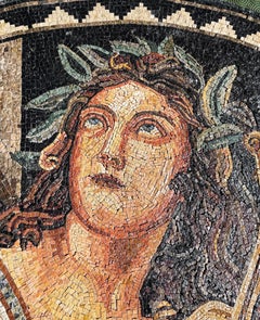 Stunning Roman Mosaic style, goddess playing the harp, circa 1950.