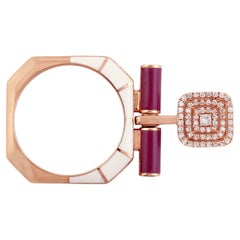Atemberaubender Ring aus Roségold und Keramik-Intarsien mit drehbarem VS-Diamant-Pavé-Kissen 