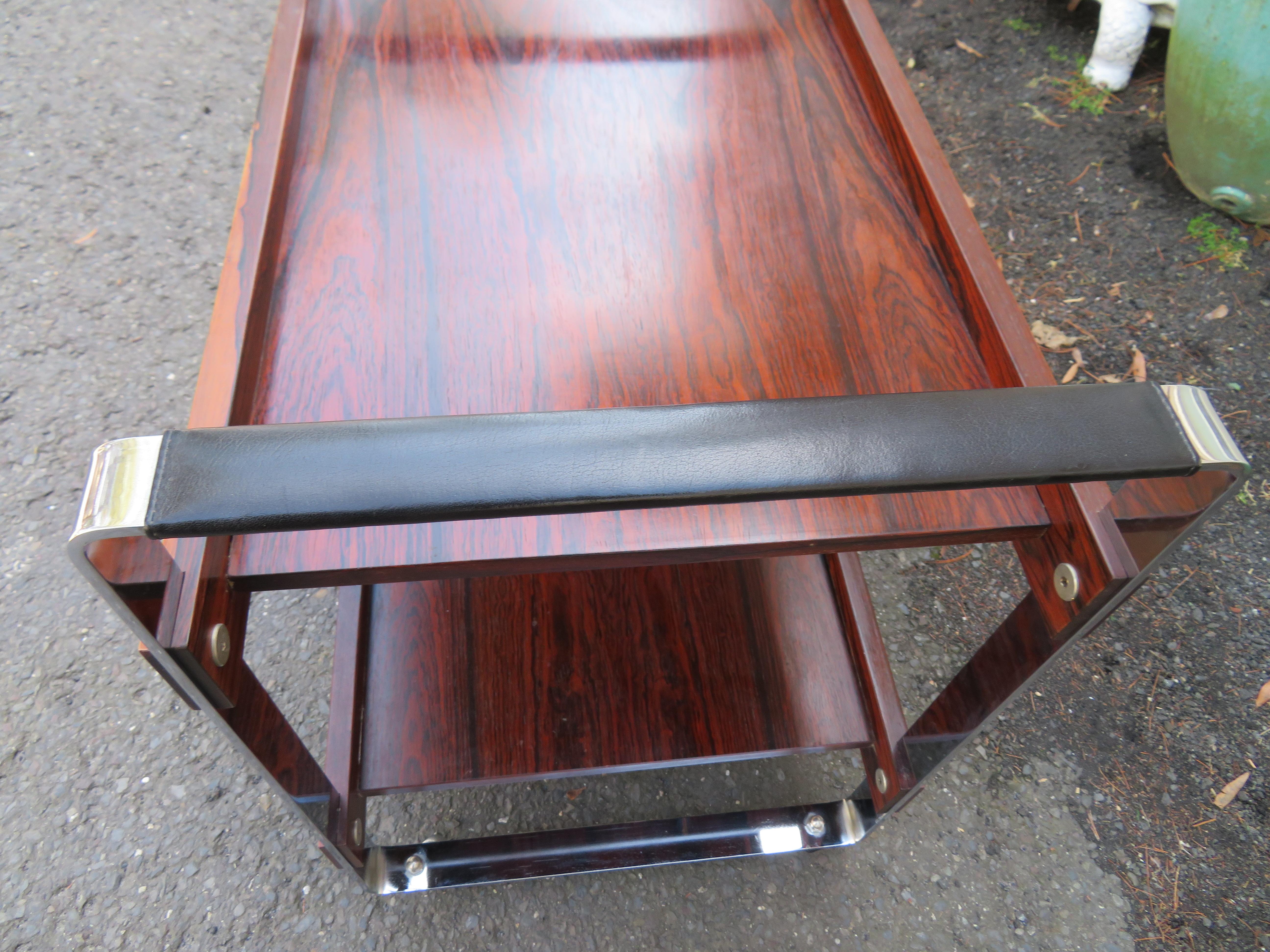 Stunning Rosewood and Chrome Rolling Bar Cart Richard Young Mid-Century Modern For Sale 4