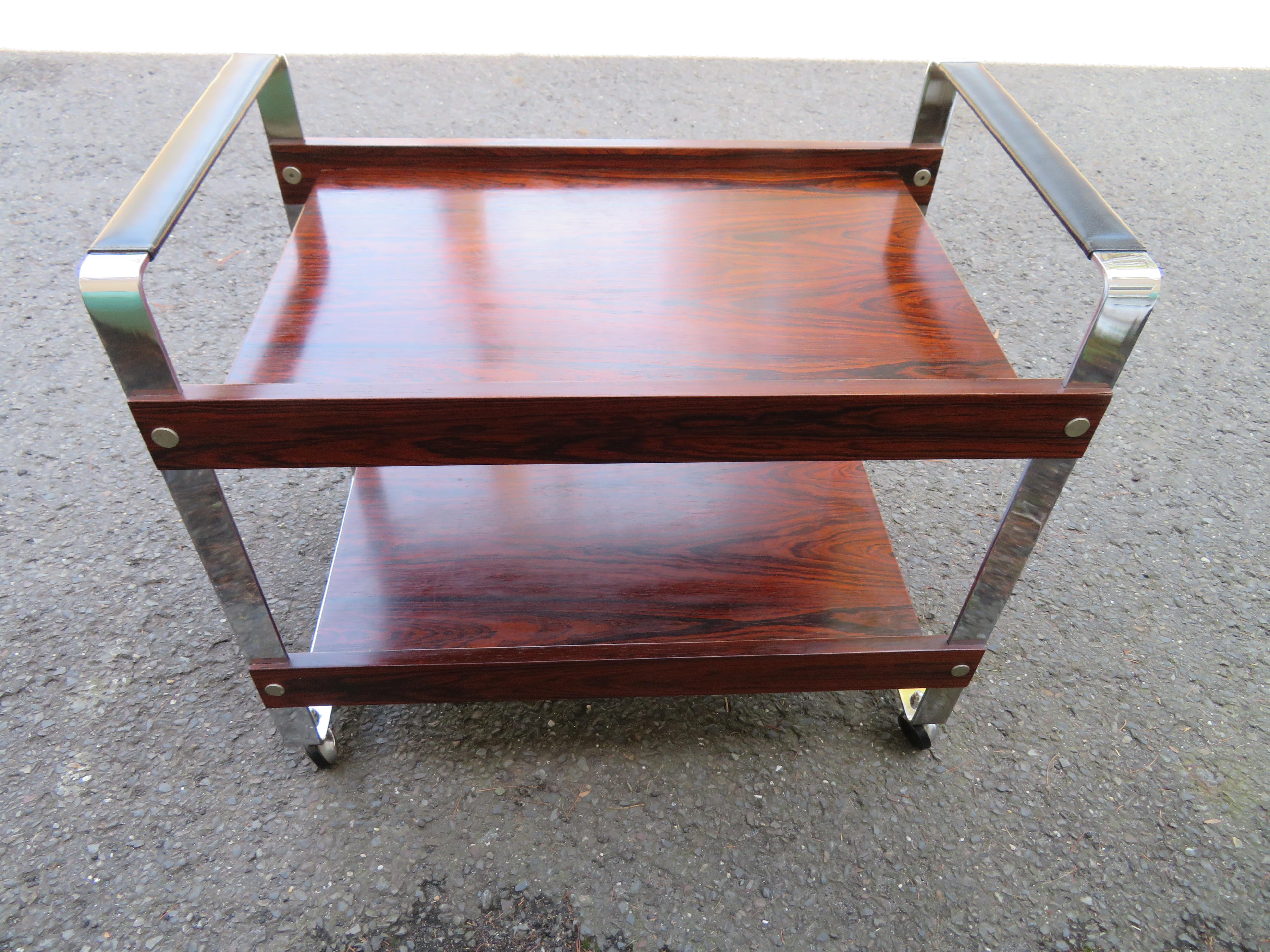 Stunning Rosewood and Chrome Rolling Bar Cart Richard Young Mid-Century Modern For Sale 6