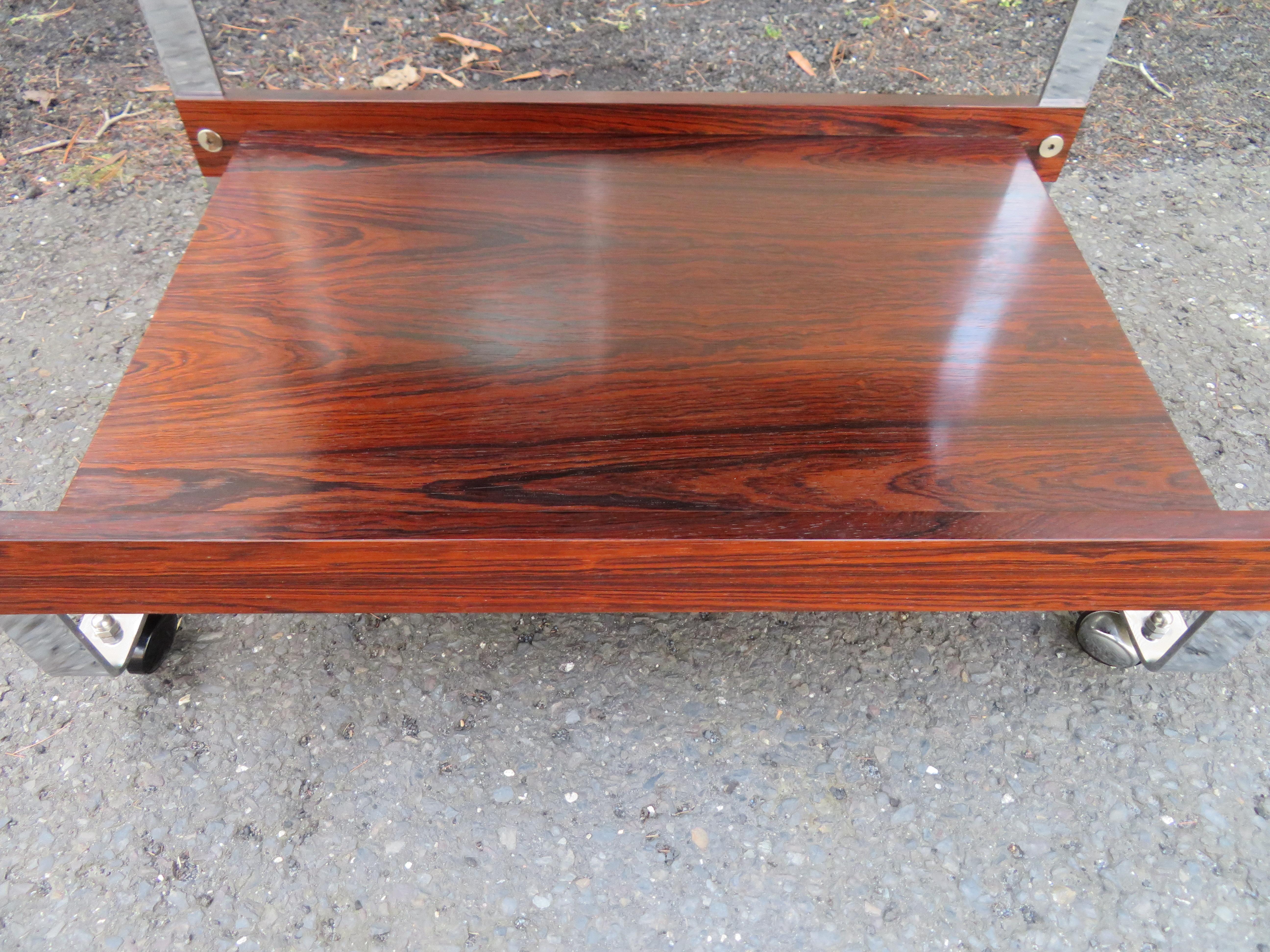 Stunning Rosewood and Chrome Rolling Bar Cart Richard Young Mid-Century Modern For Sale 2
