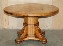 STUNNING ROUND CIRCA 1940's PITCH PINE DINING TABLE WITH THICK PEDESTAL BASE