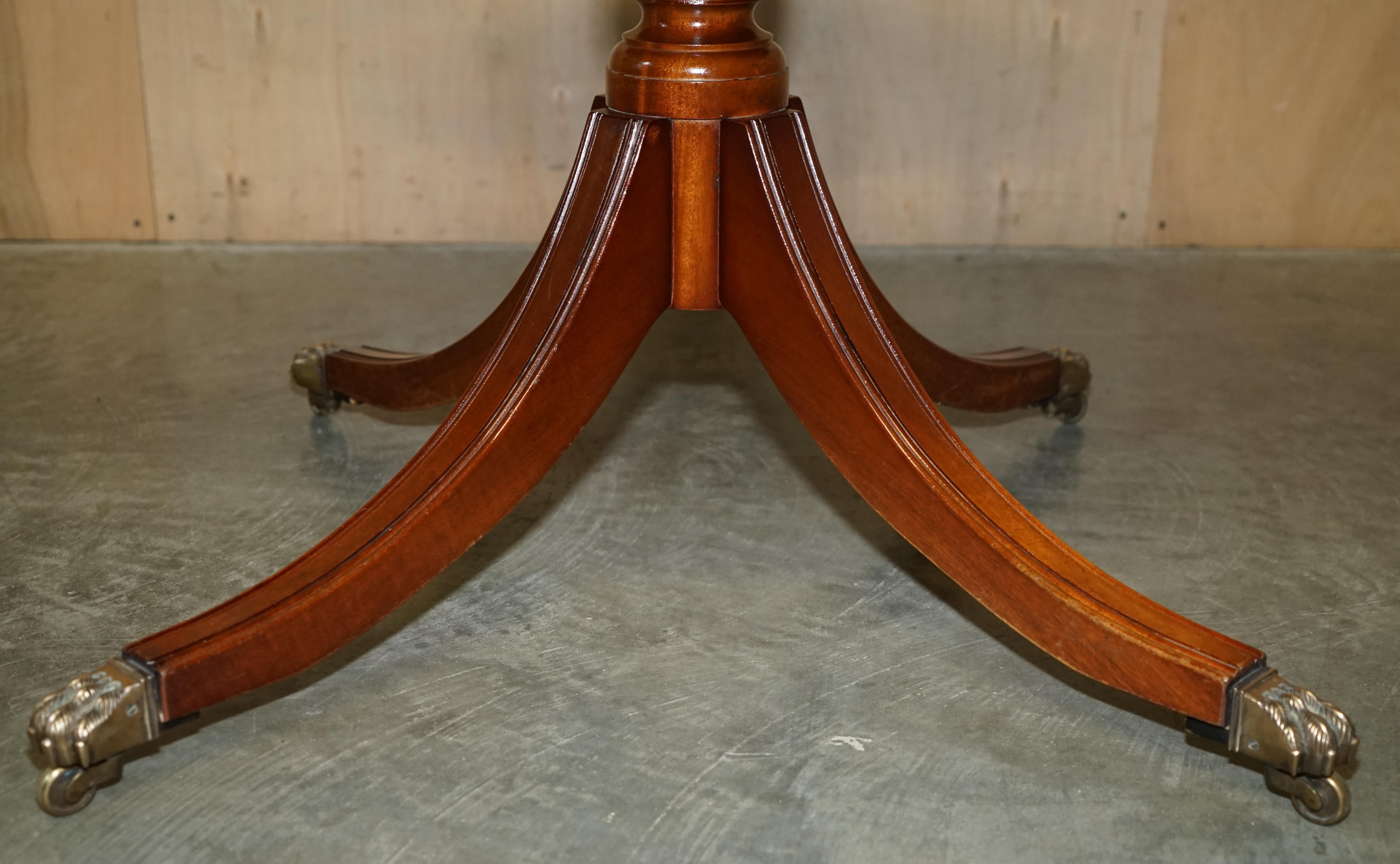 Stunning Round Extending Dining Library Table with Hand Dyed Brown Leather Top For Sale 4