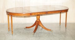Stunning Round Extending Dining Library Table with Hand Dyed Brown Leather Top