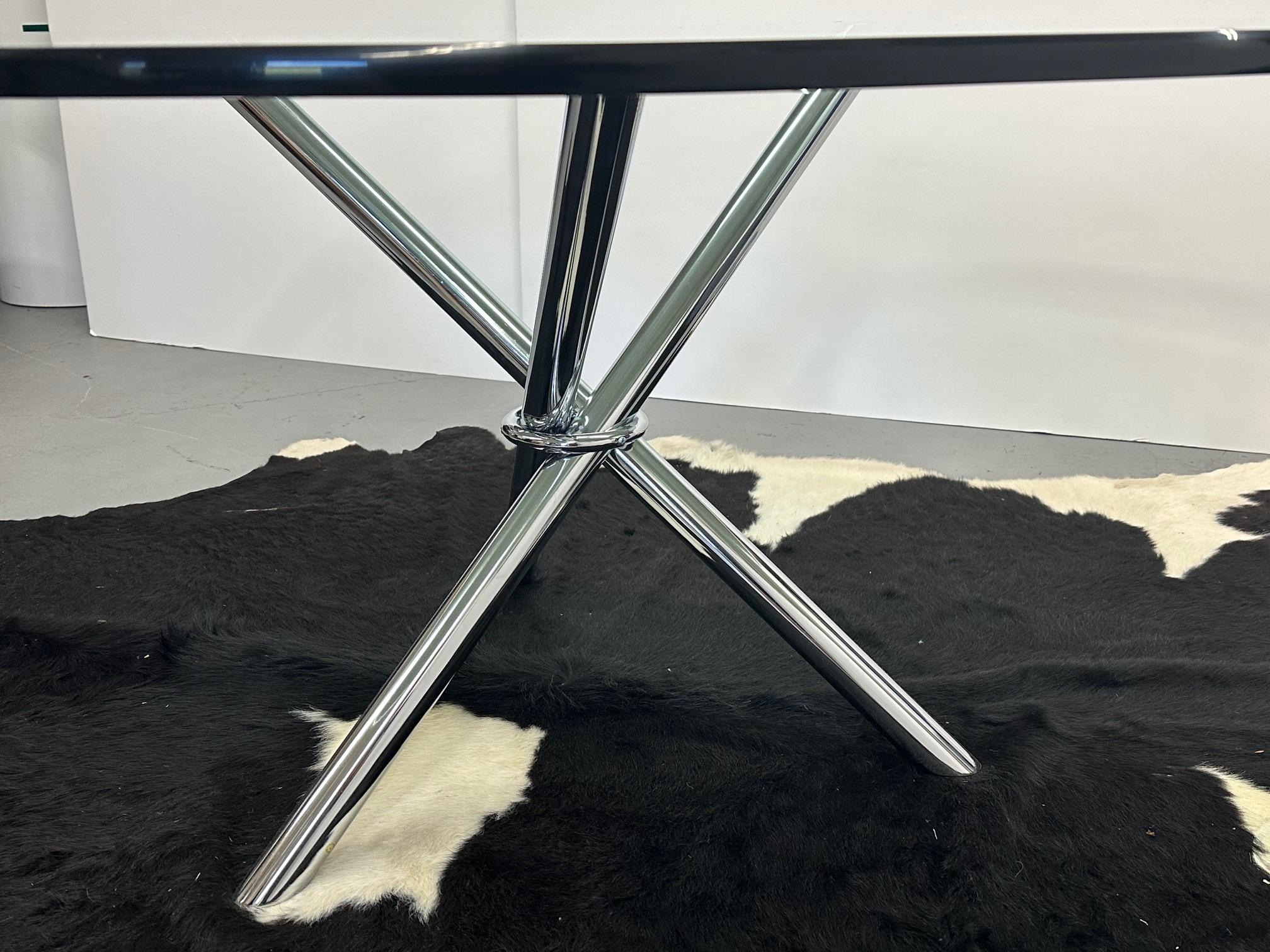 Stunning Round Glass Modern Table with Cool Chrome Tripod Base For Sale 4