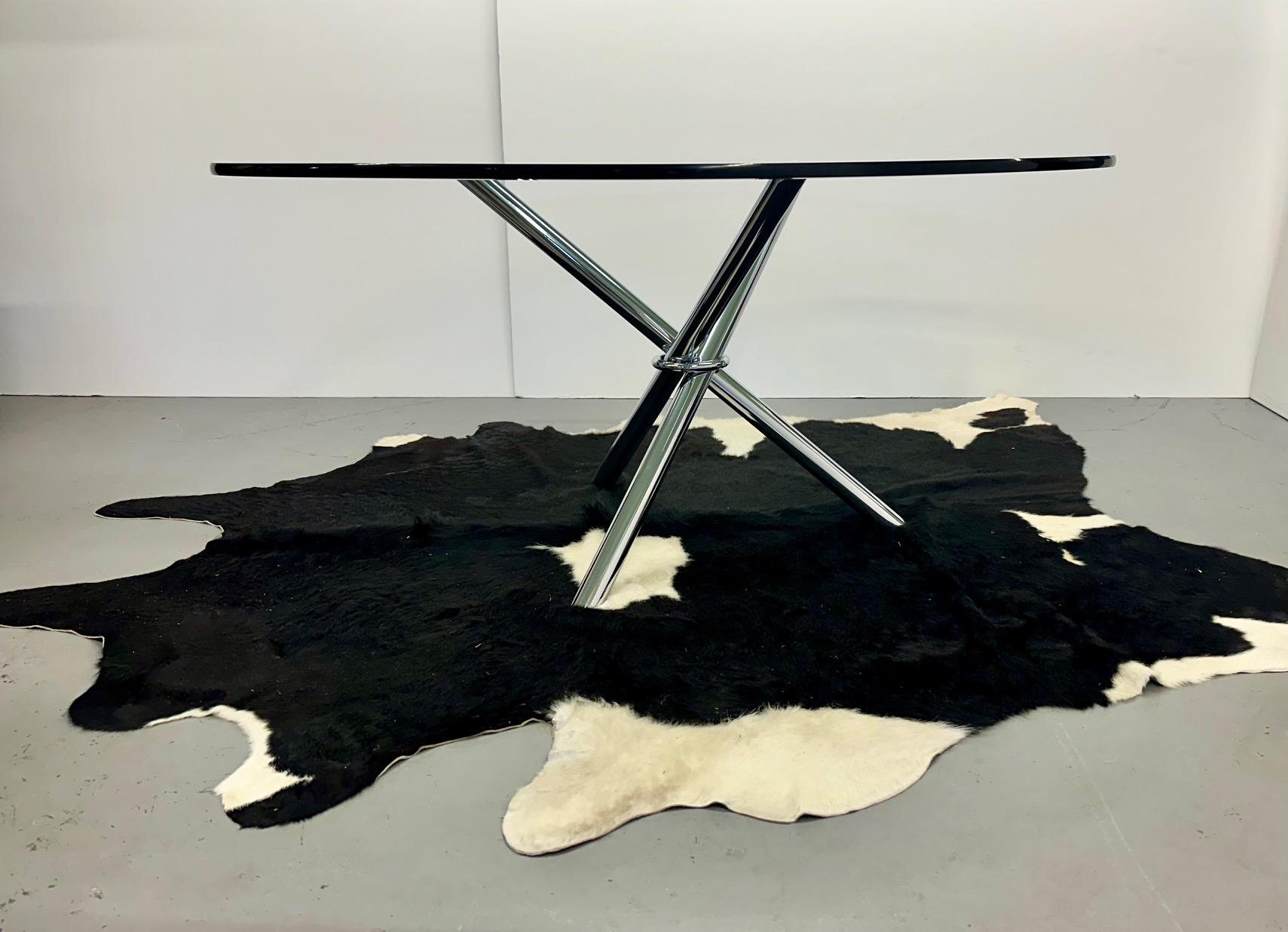 Stunning Round Glass Modern Table with Cool Chrome Tripod Base For Sale 1