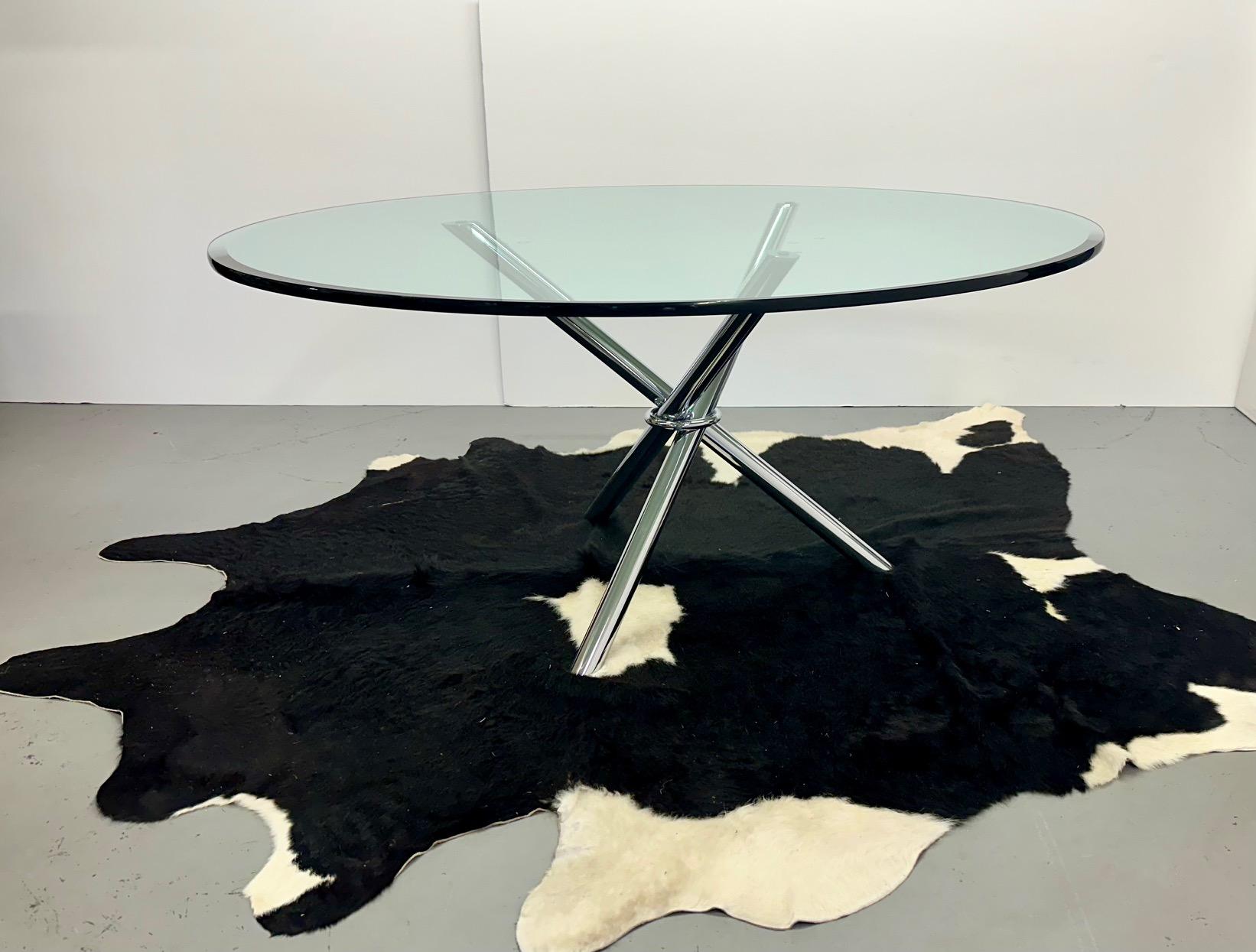 Stunning Round Glass Modern Table with Cool Chrome Tripod Base For Sale 2